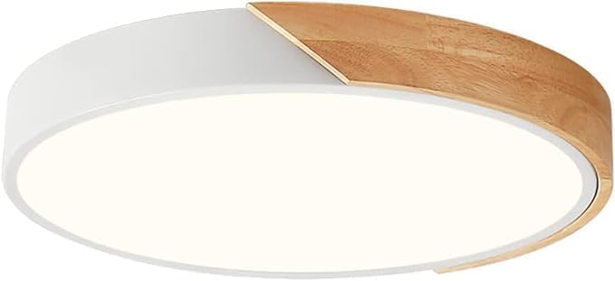 Modern LED Ceiling Light, Minimalist Wood Flush Mount Ceiling Light Fixture, 4000K Not Dimmable, Circle Lighting Lamp with Acrylic Lampshade for Bedroom Laundry Room Hallway (Black,11.8")