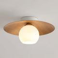 Minimalist Modern White Globe Glass Ceiling Light Round Walnut Grain Semi Flush Mount Ceiling Lamp Fixture Wood Grain Nordic Retro Hallway Close to Ceiling Light for Entryway Porch Balcony