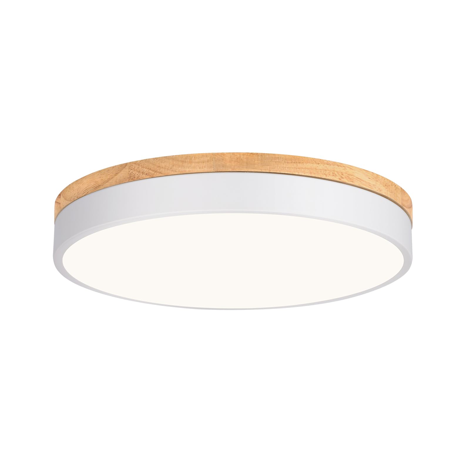 Yiisem Dimmable Wood LED Flush Mount Ceiling Light, 5CCT 2700K-6000K Modern Round Close to Ceiling Lighting Fixtures, Minimalist White Ceiling Lamp for Bedroom, Kitchen, Hallway, Laundry Room