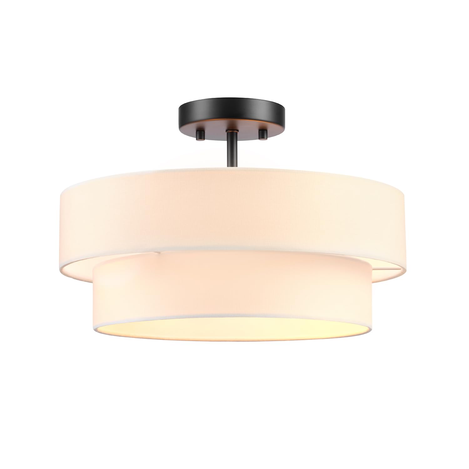 Globe Electric 2-Light Flush Mount Ceiling Light, Matte Brass Finish, White Linen Shade, E26 Base, Dimmable, Minimalist Home Lighting, 60998