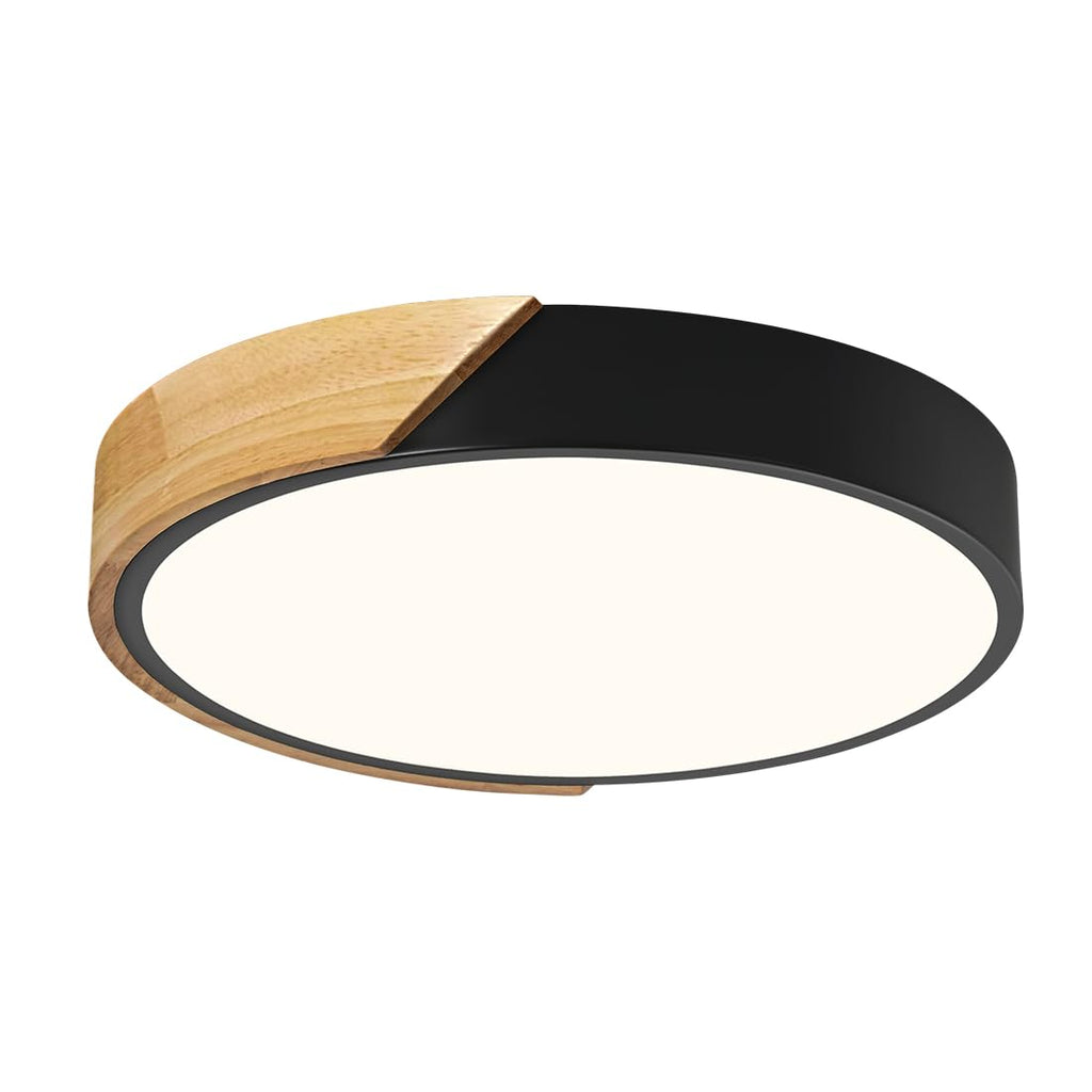 Modern LED Ceiling Light, Minimalist Wood Flush Mount Ceiling Light Fixture, 4000K Not Dimmable, Circle Lighting Lamp with Acrylic Lampshade for Bedroom Laundry Room Hallway (Black,11.8")