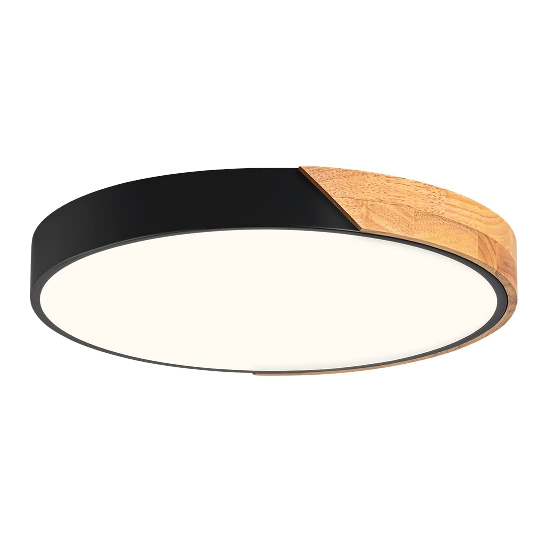 Modern LED Ceiling Light, Minimalist Wood Flush Mount Ceiling Light Fixture, 4000K Not Dimmable, Circle Lighting Lamp with Acrylic Lampshade for Bedroom Laundry Room Hallway (Black,11.8")