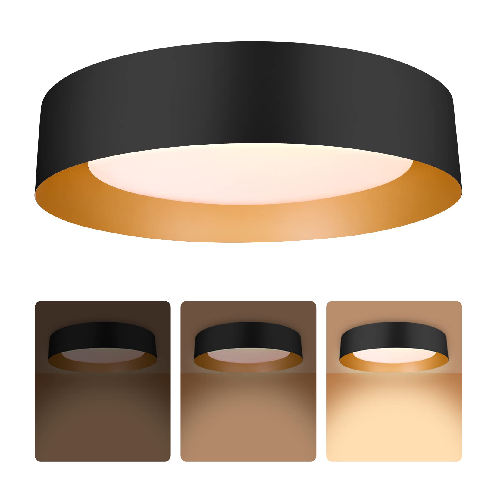 Bargeni Flush Mount Ceiling Light,12.5 inch LED Ceiling Light Fixture,Matte Black with Gold Inside,3000K/Warm White/18W(100w Equiv.),Dimmable Outdoor Lighting Fixtures Ceiling for Bedroom and Hallway