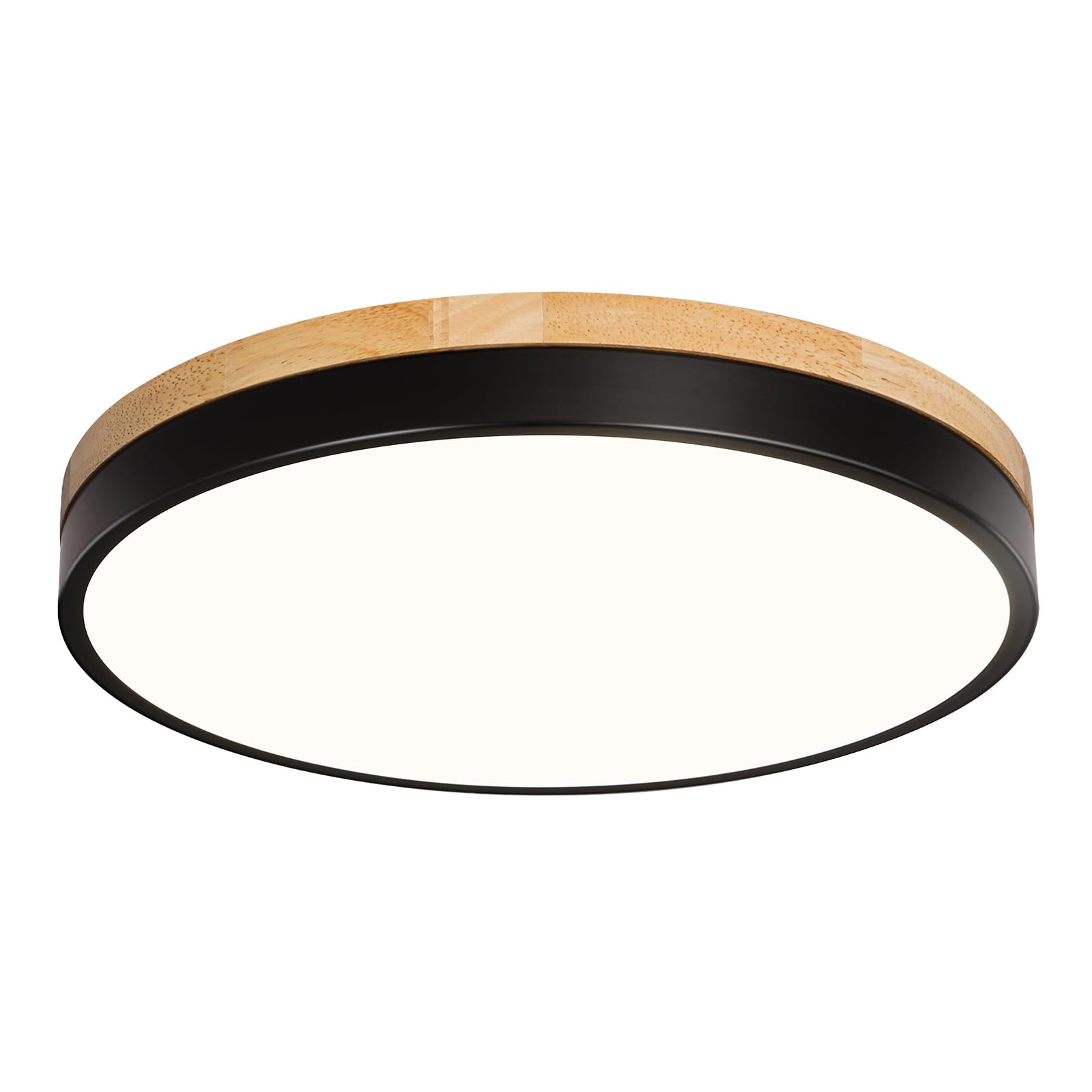 Modern Wood Black Flush Mount Ceiling Light, 11.81" Round LED Low Profile Close to Ceiling Fixture for Kitchen Bedroom Bathroom Laundry Hallway Entryway Closet Living Room