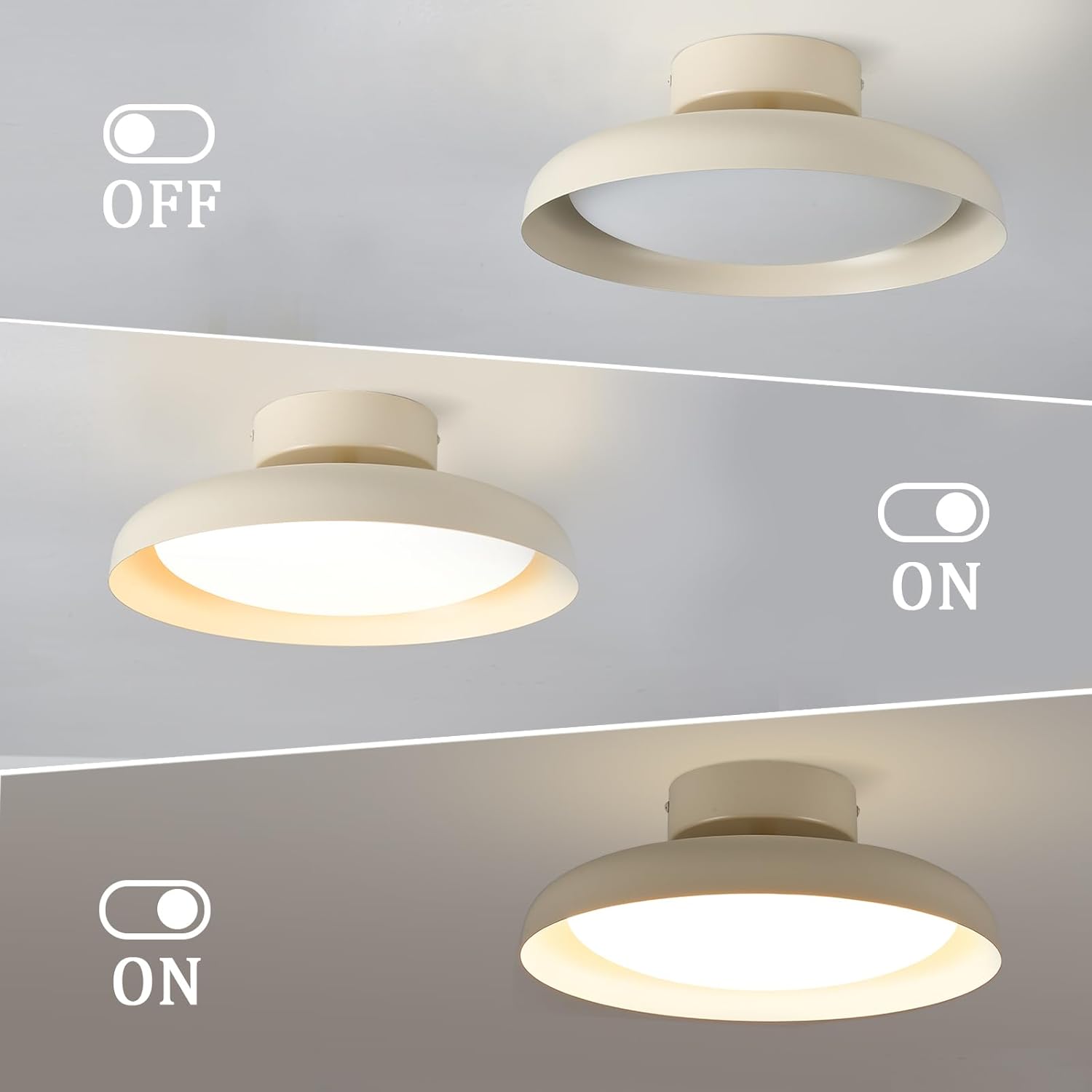 BISAMIYA Modern LED Ceiling Light, Brass Accent 12.6 Inch Semi Flush Mount Ceiling Light, Adjustable Angle Light Fixture, 3000K/Warm White/18W, for Hallway, Entryway, Kitchen