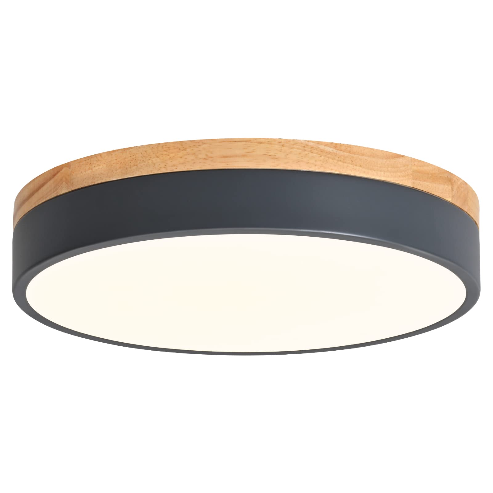 Yiisem Dimmable Wood LED Flush Mount Ceiling Light, 5CCT 2700K-6000K Modern Round Close to Ceiling Lighting Fixtures, Minimalist White Ceiling Lamp for Bedroom, Kitchen, Hallway, Laundry Room