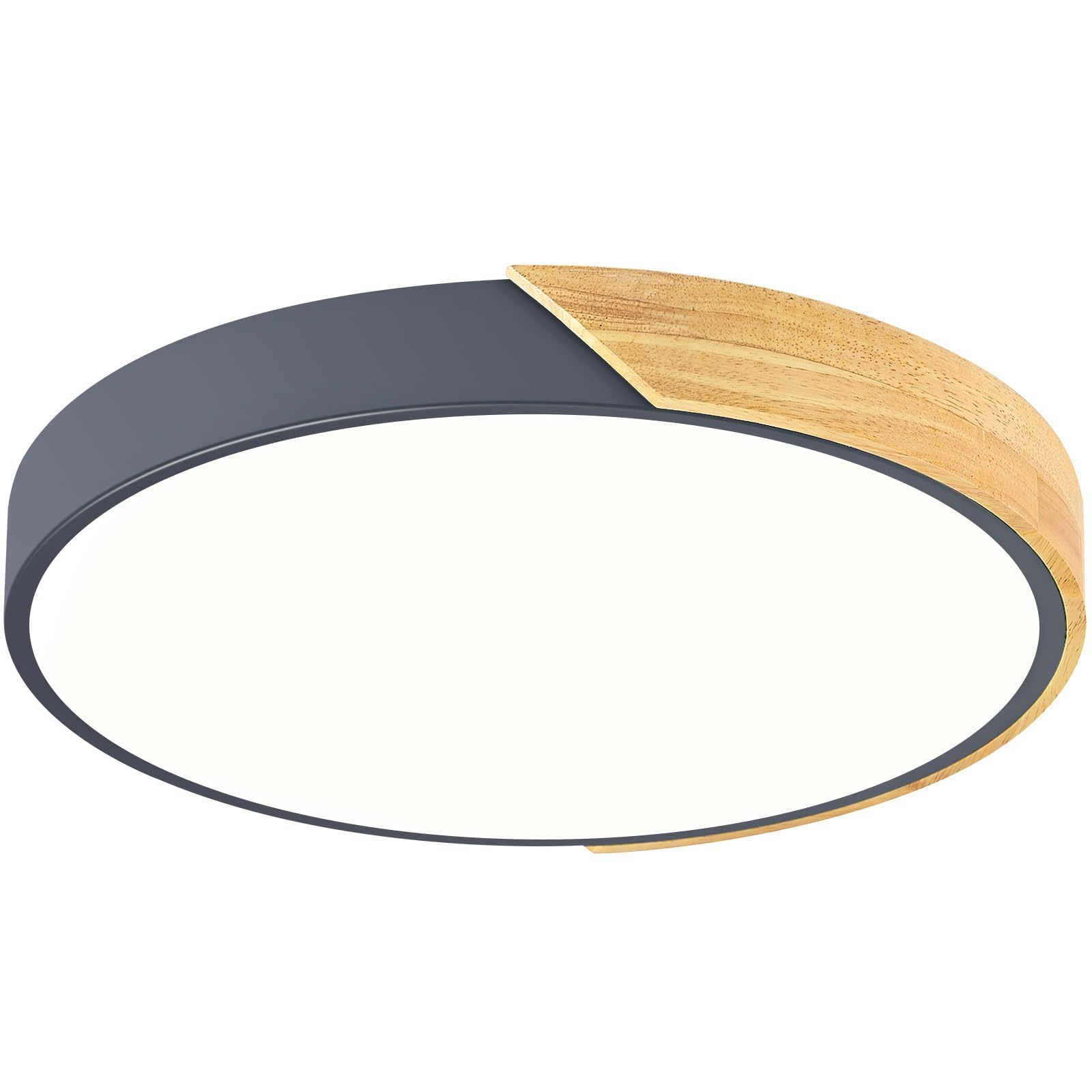 Modern LED Ceiling Light, Minimalist Wood Flush Mount Ceiling Light Fixture, 4000K Not Dimmable, Circle Lighting Lamp with Acrylic Lampshade for Bedroom Laundry Room Hallway (Black,11.8")