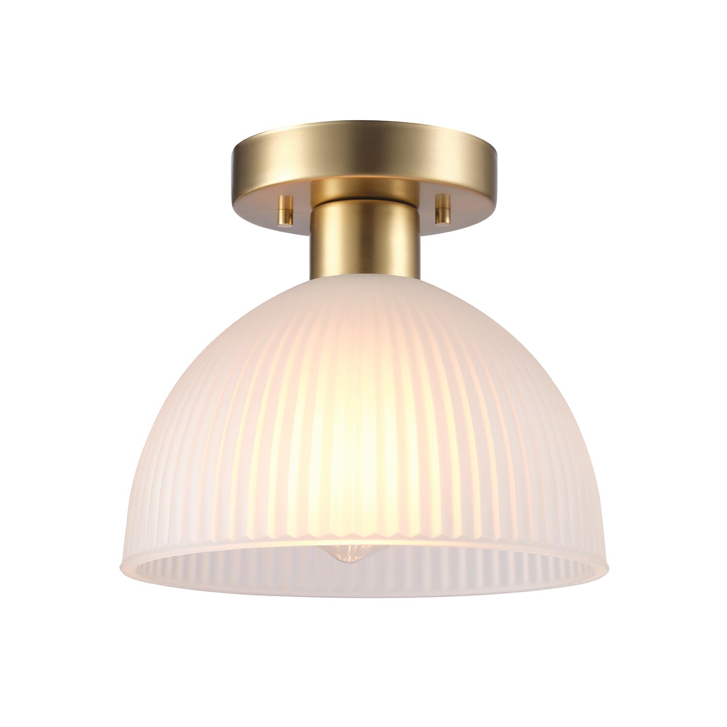 Globe Electric 2-Light Flush Mount Ceiling Light, Matte Brass Finish, White Linen Shade, E26 Base, Dimmable, Minimalist Home Lighting, 60998