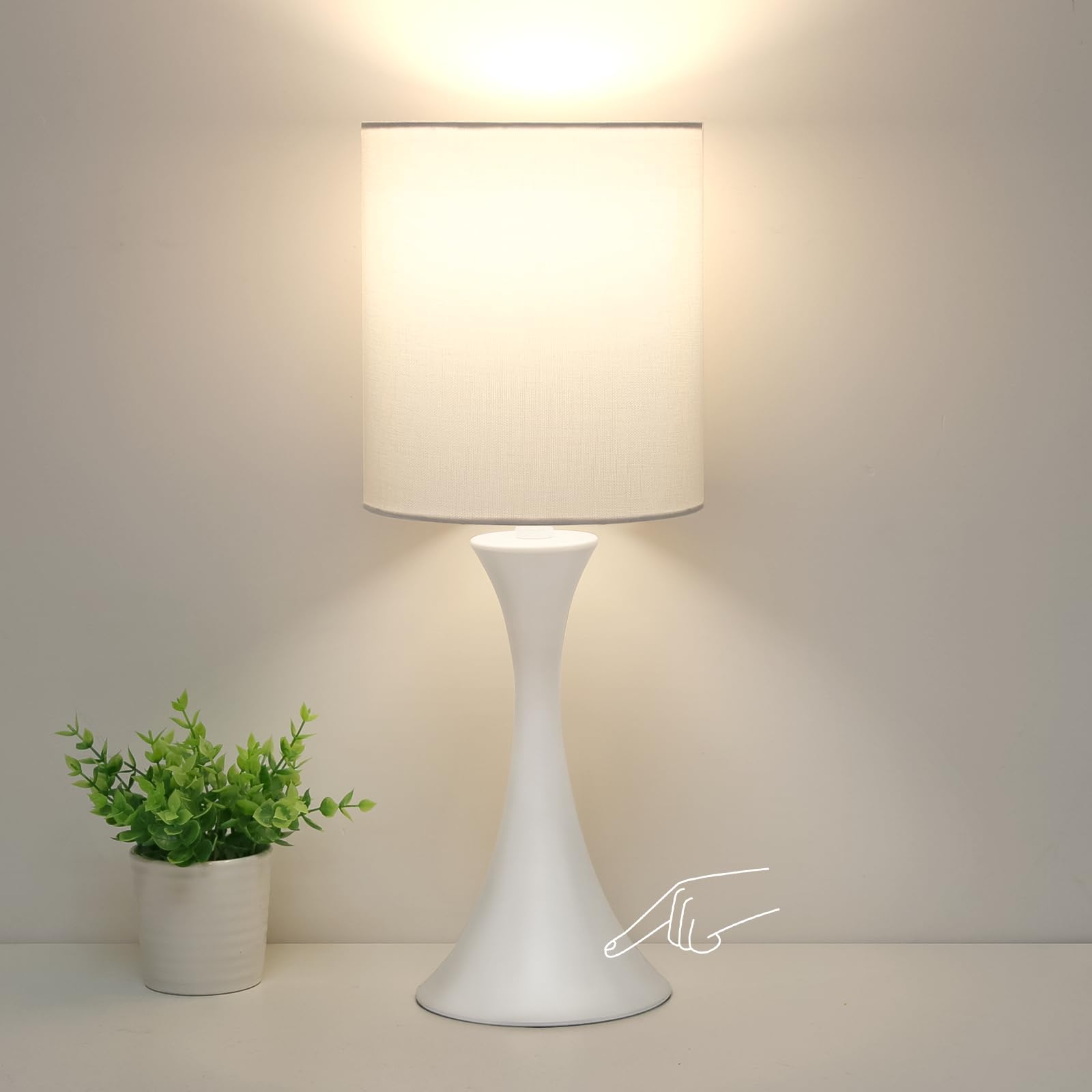 Bedside Touch Lamp, 3 Way Dimmable Touch Control Table Lamp, Wood Grain Farmhouse Table Lamp, Modern Nightstand Lamp with White Shade for Bedroom, Dorm, Office, 3000K LED Bulb Included