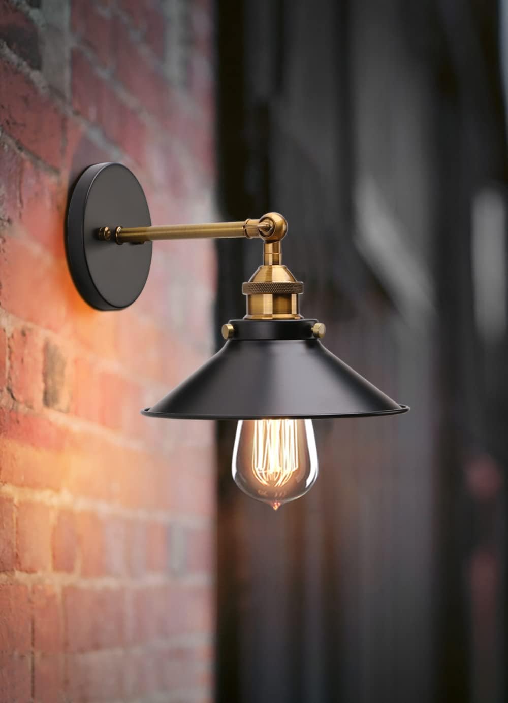 PERMO Vintage Industrial Metal Wall Sconce Lighting 180 Degree Adjustable Wall Lamp (Antique Black)