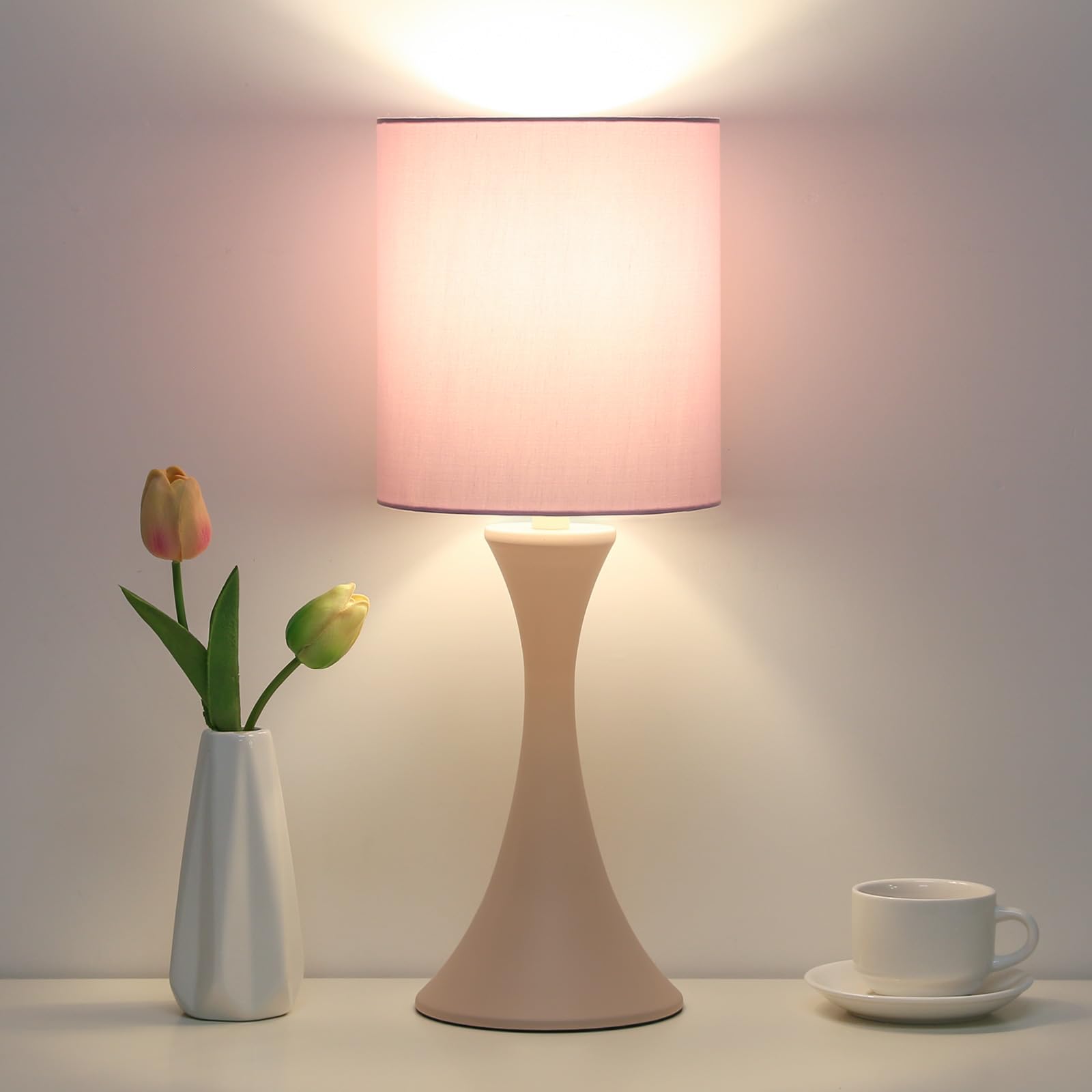 Bedside Touch Lamp, 3 Way Dimmable Touch Control Table Lamp, Wood Grain Farmhouse Table Lamp, Modern Nightstand Lamp with White Shade for Bedroom, Dorm, Office, 3000K LED Bulb Included