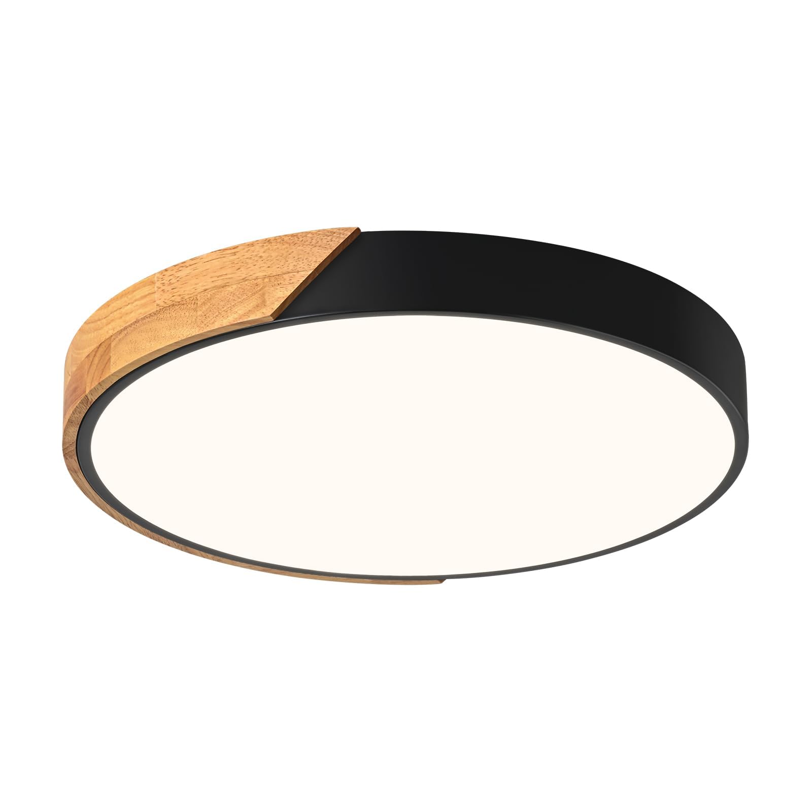 Modern LED Ceiling Light, Minimalist Wood Flush Mount Ceiling Light Fixture, 4000K Not Dimmable, Circle Lighting Lamp with Acrylic Lampshade for Bedroom Laundry Room Hallway (Black,11.8")
