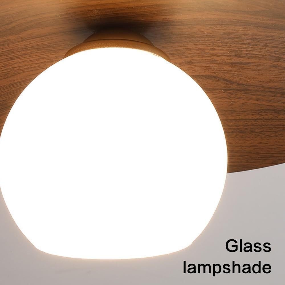 Minimalist Modern White Globe Glass Ceiling Light Round Walnut Grain Semi Flush Mount Ceiling Lamp Fixture Wood Grain Nordic Retro Hallway Close to Ceiling Light for Entryway Porch Balcony