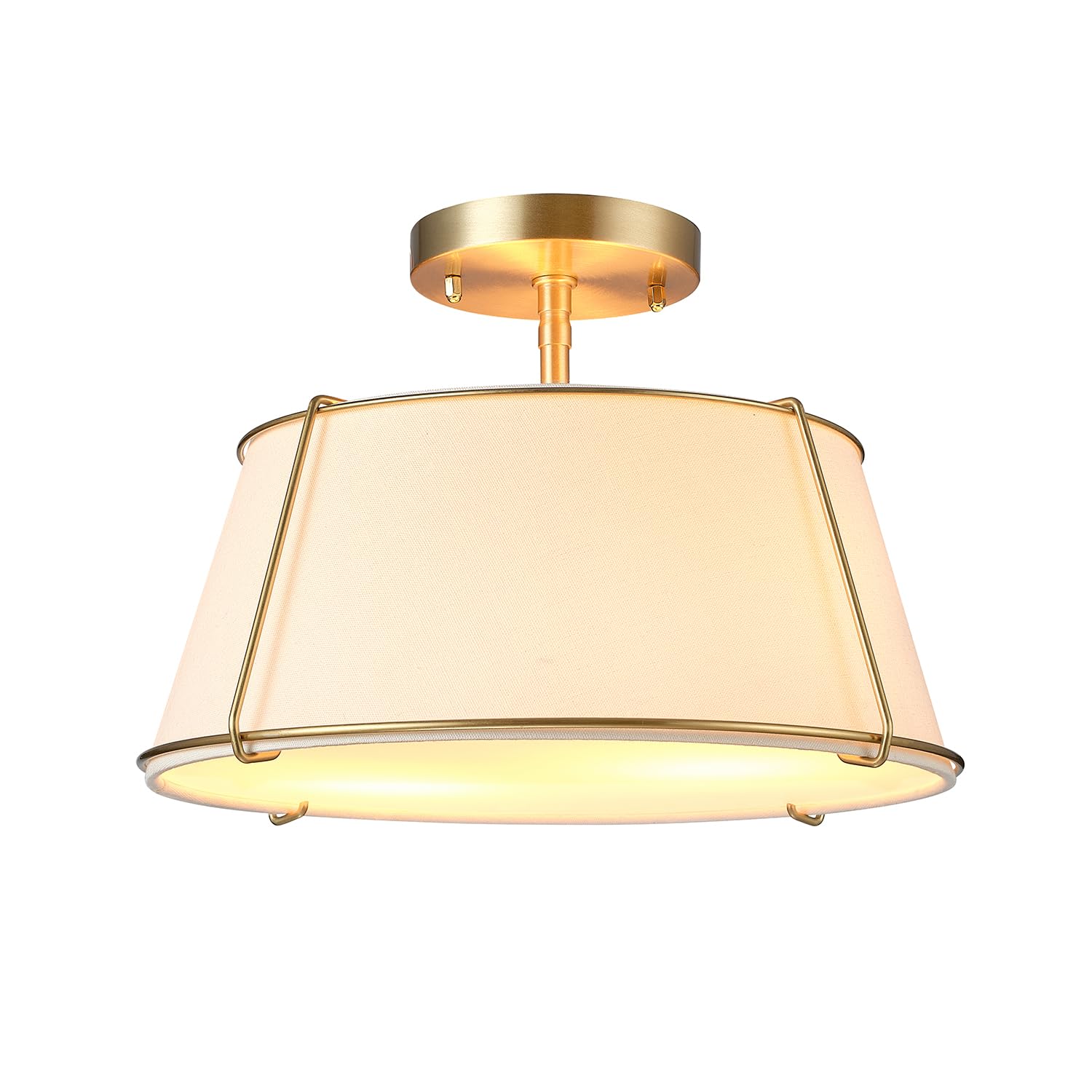 Globe Electric 2-Light Flush Mount Ceiling Light, Matte Brass Finish, White Linen Shade, E26 Base, Dimmable, Minimalist Home Lighting, 60998