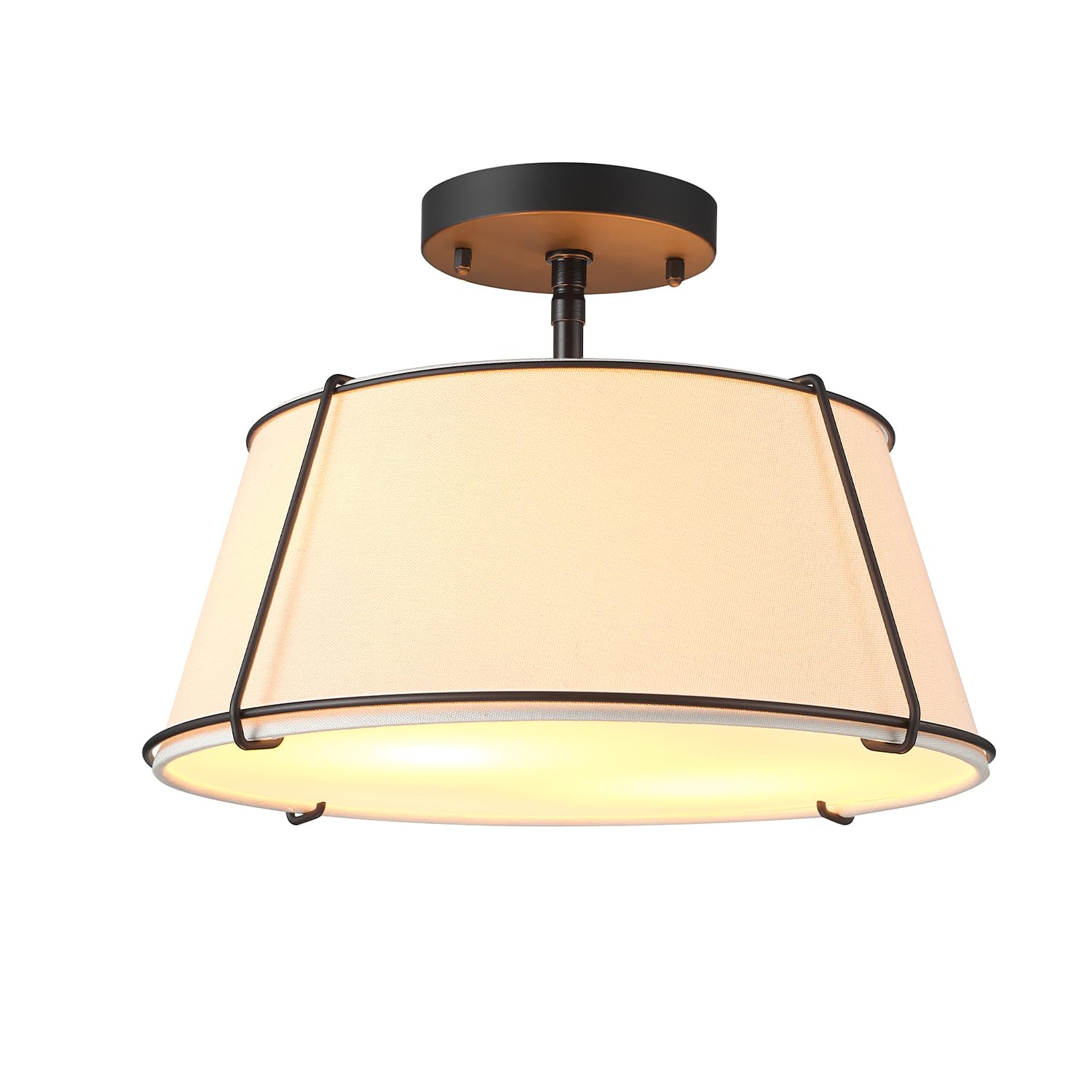 Globe Electric 2-Light Flush Mount Ceiling Light, Matte Brass Finish, White Linen Shade, E26 Base, Dimmable, Minimalist Home Lighting, 60998