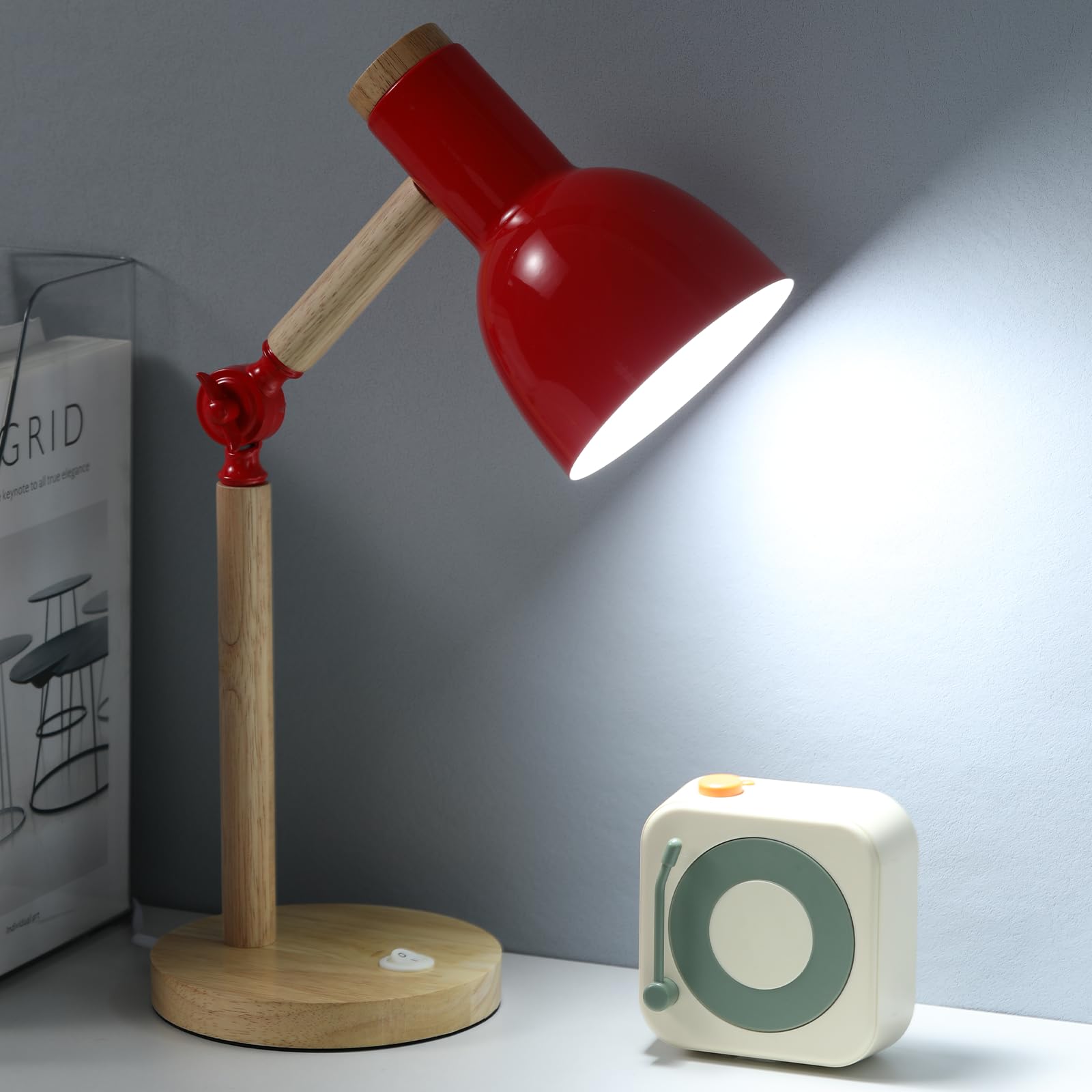 Table Lamp,Wooden Adjustable Tri-Color Desk & Bedside Lamp for Office, Living Room, Bedroom & Kids Room (Green)