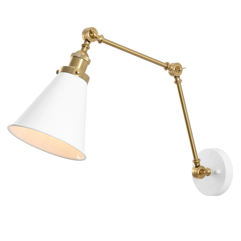 JONATHAN Y 7" Black/Brass Gold Classic Industrial Metal Adjustable Arm LED Wall Sconce for Bedside Reading, Farmhouse Swing Arm Wall Lamp with Metal Shade, Hardwired (JYL7462A-SET2)