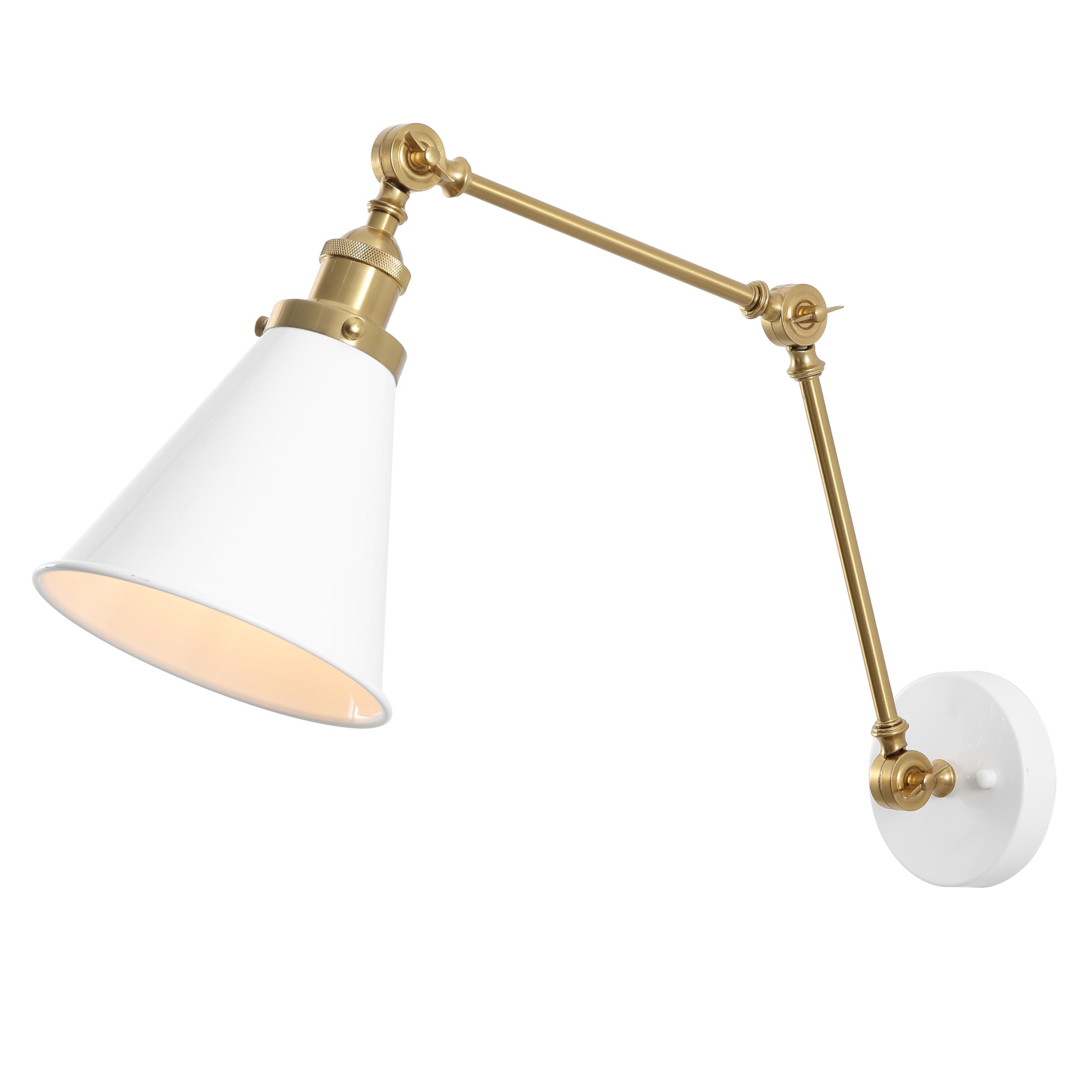 JONATHAN Y 7" Black/Brass Gold Classic Industrial Metal Adjustable Arm LED Wall Sconce for Bedside Reading, Farmhouse Swing Arm Wall Lamp with Metal Shade, Hardwired (JYL7462A-SET2)