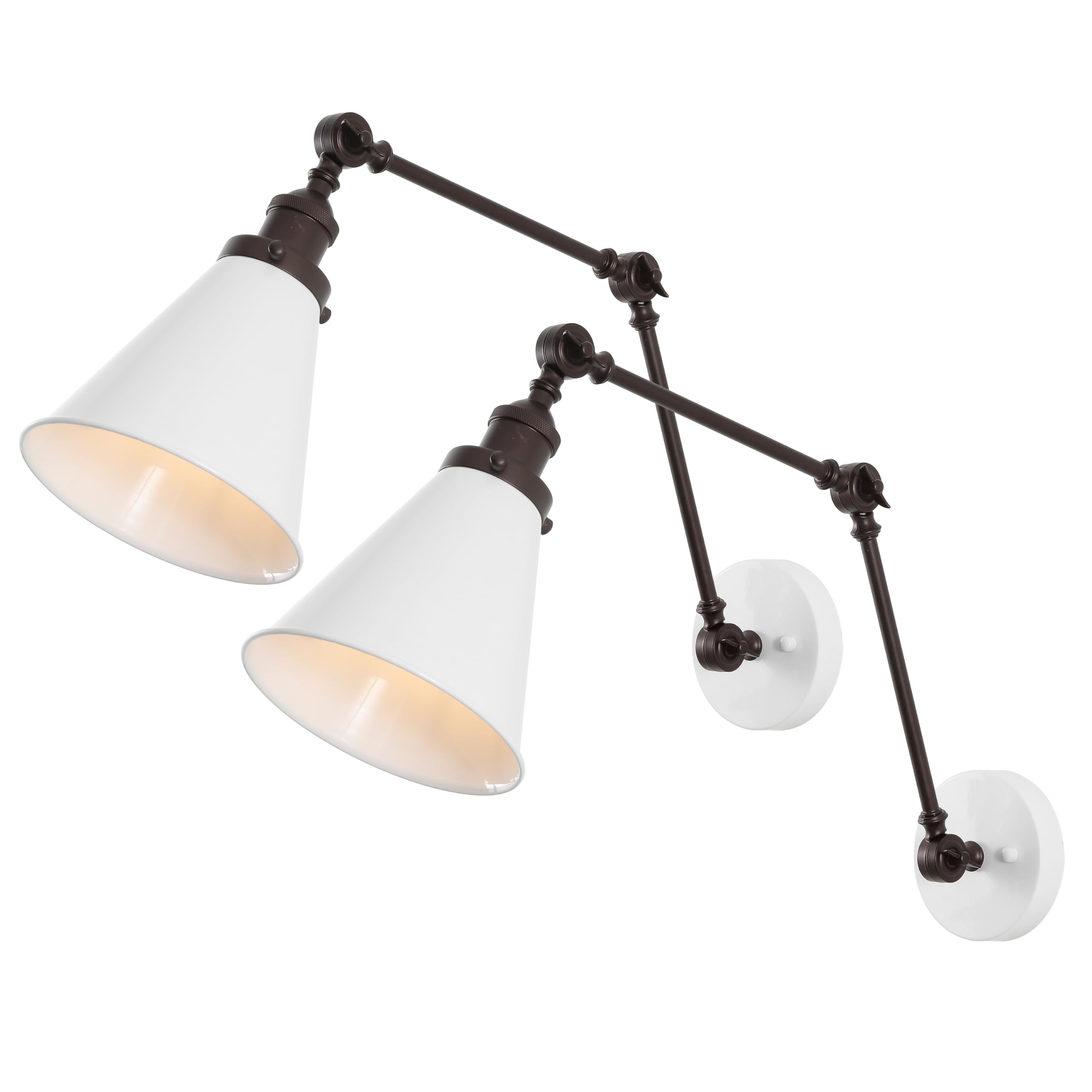 JONATHAN Y 7" Black/Brass Gold Classic Industrial Metal Adjustable Arm LED Wall Sconce for Bedside Reading, Farmhouse Swing Arm Wall Lamp with Metal Shade, Hardwired (JYL7462A-SET2)