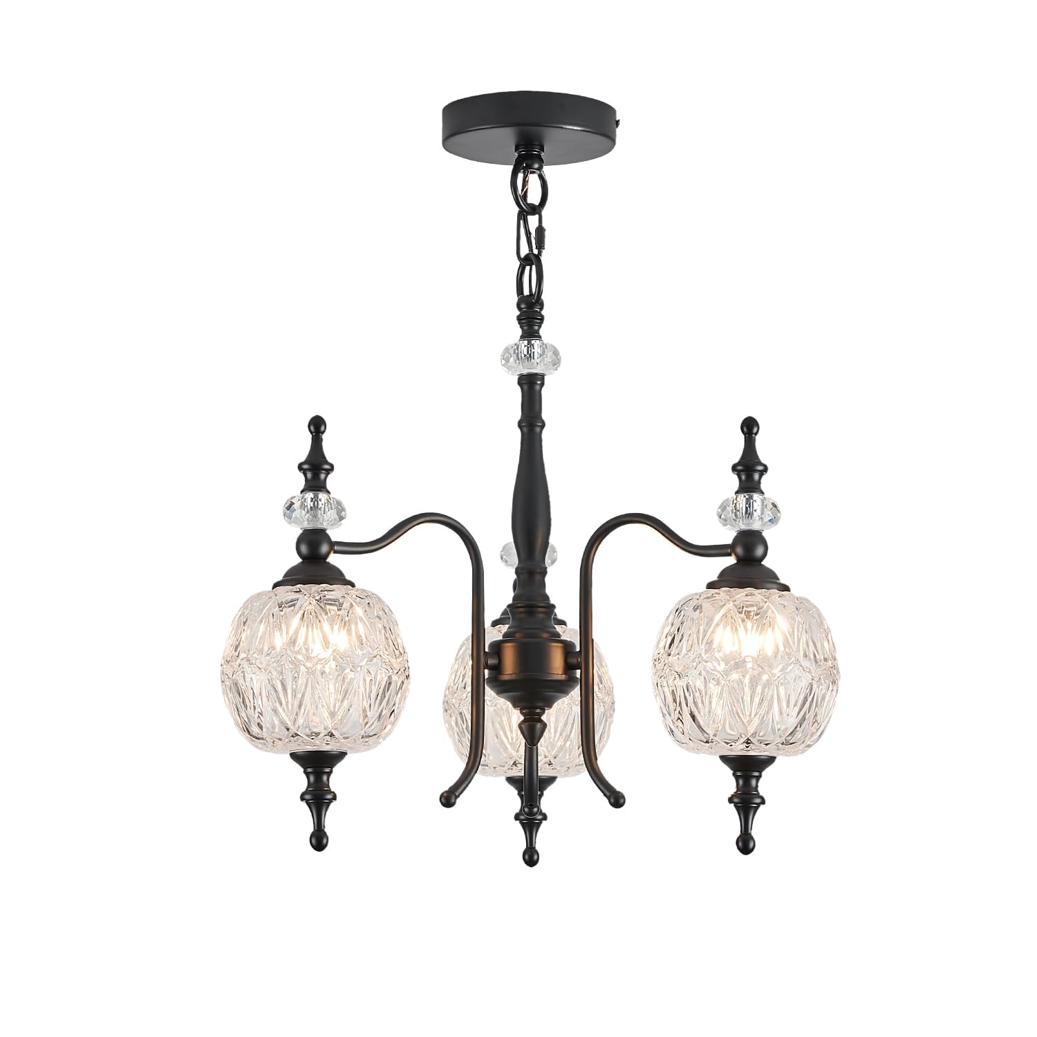 Vintage Pendant Light Fixtures, 3-Light Chandeliers for Kitchen Antique Gold Glass Pendant Lighting Matte Brushed Brass Finish with Crystal Glass Shade for Farmhouse Hotel Kitchen Island