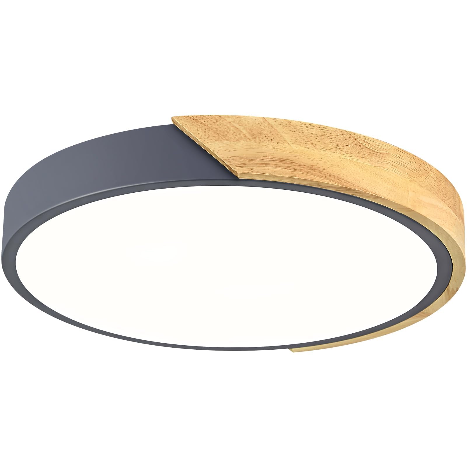 Modern LED Ceiling Light, Minimalist Wood Flush Mount Ceiling Light Fixture, 4000K Not Dimmable, Circle Lighting Lamp with Acrylic Lampshade for Bedroom Laundry Room Hallway (Black,11.8")