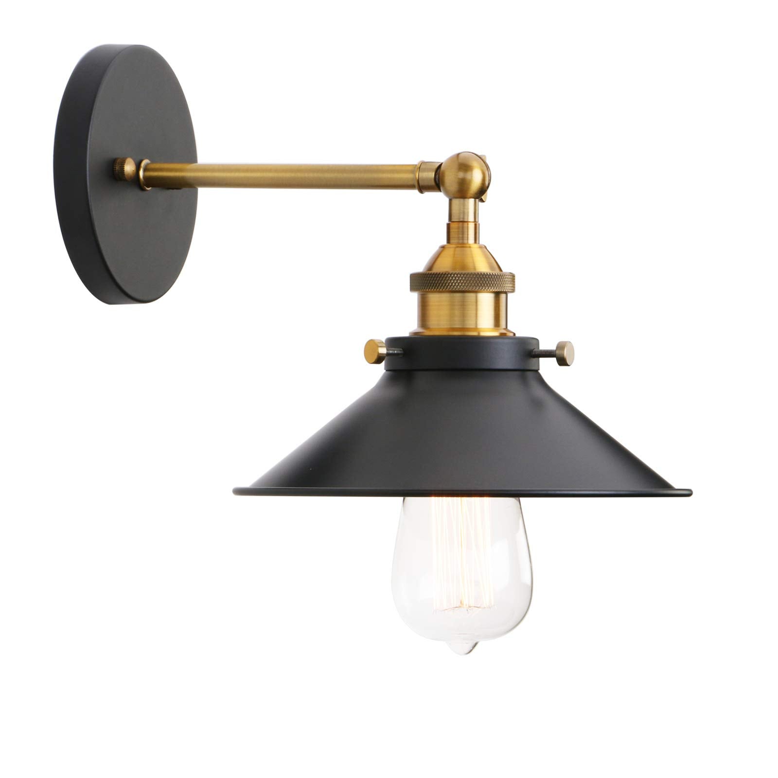PERMO Vintage Industrial Metal Wall Sconce Lighting 180 Degree Adjustable Wall Lamp (Antique Black)