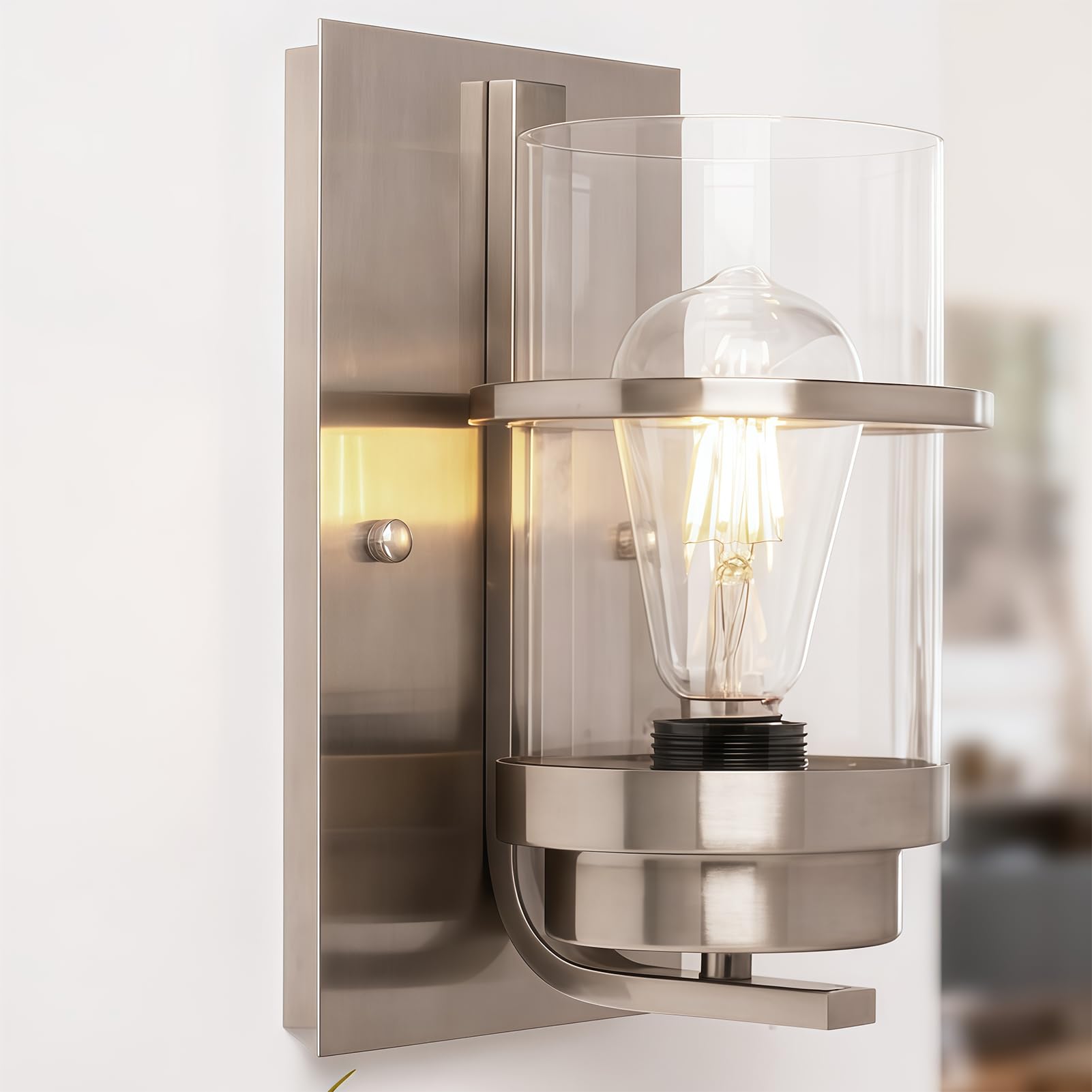 Modern Farmhouse Wall Sconce,Black Industrial Cylinder Glass Wall Light Fixture,Indoor Hardwired Wall Lamp for Bedroom,Hallway,Bathroom,Living Room,E26 Base