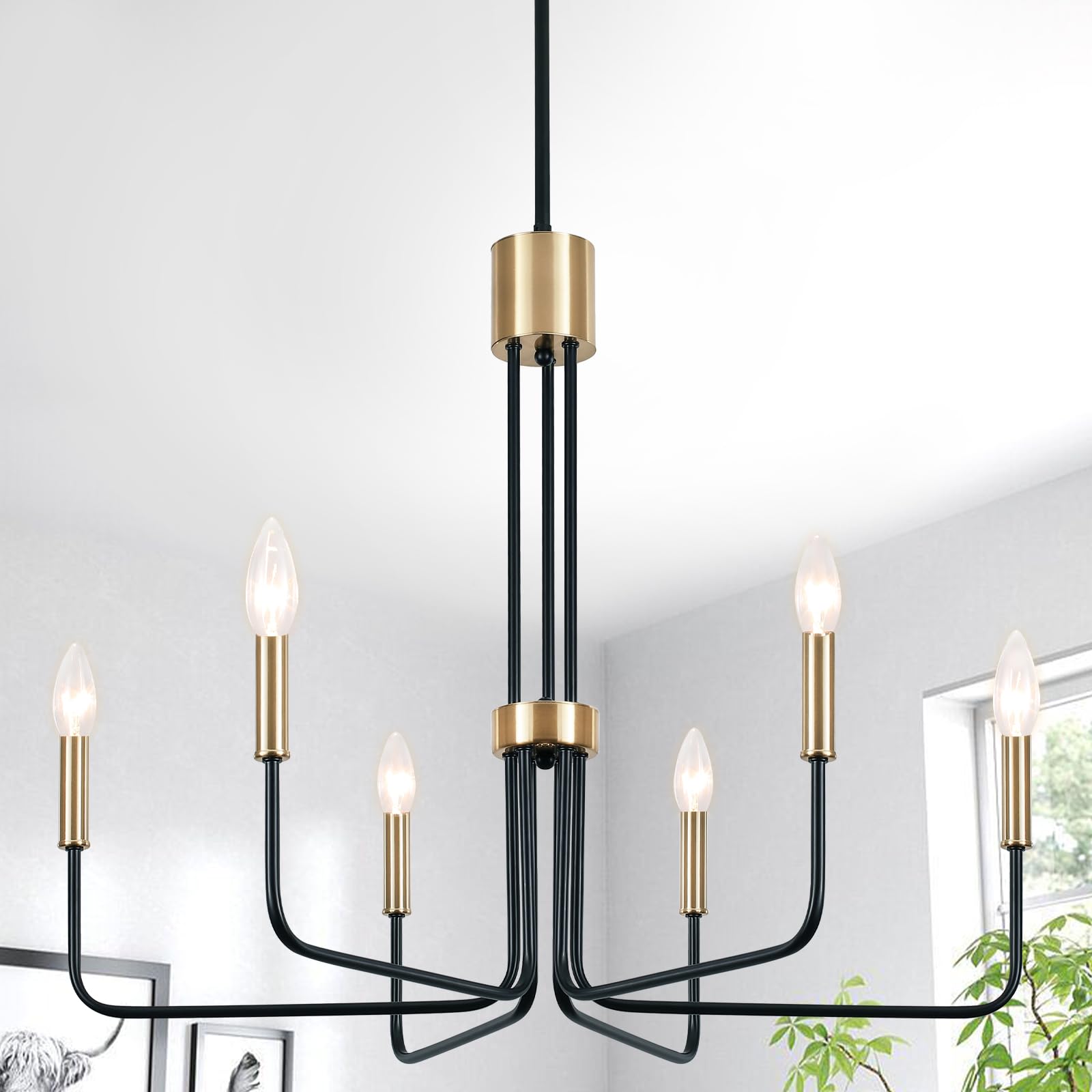 Crystal Gold Chandeliers for Dining Room, Modern Candle Crystal Brass Chandelier Light Fixture, Vintage Pendant Light for Living Room Bedroom Bathroom Entryway Hallway E12 Bulbs D19 in x H24 in