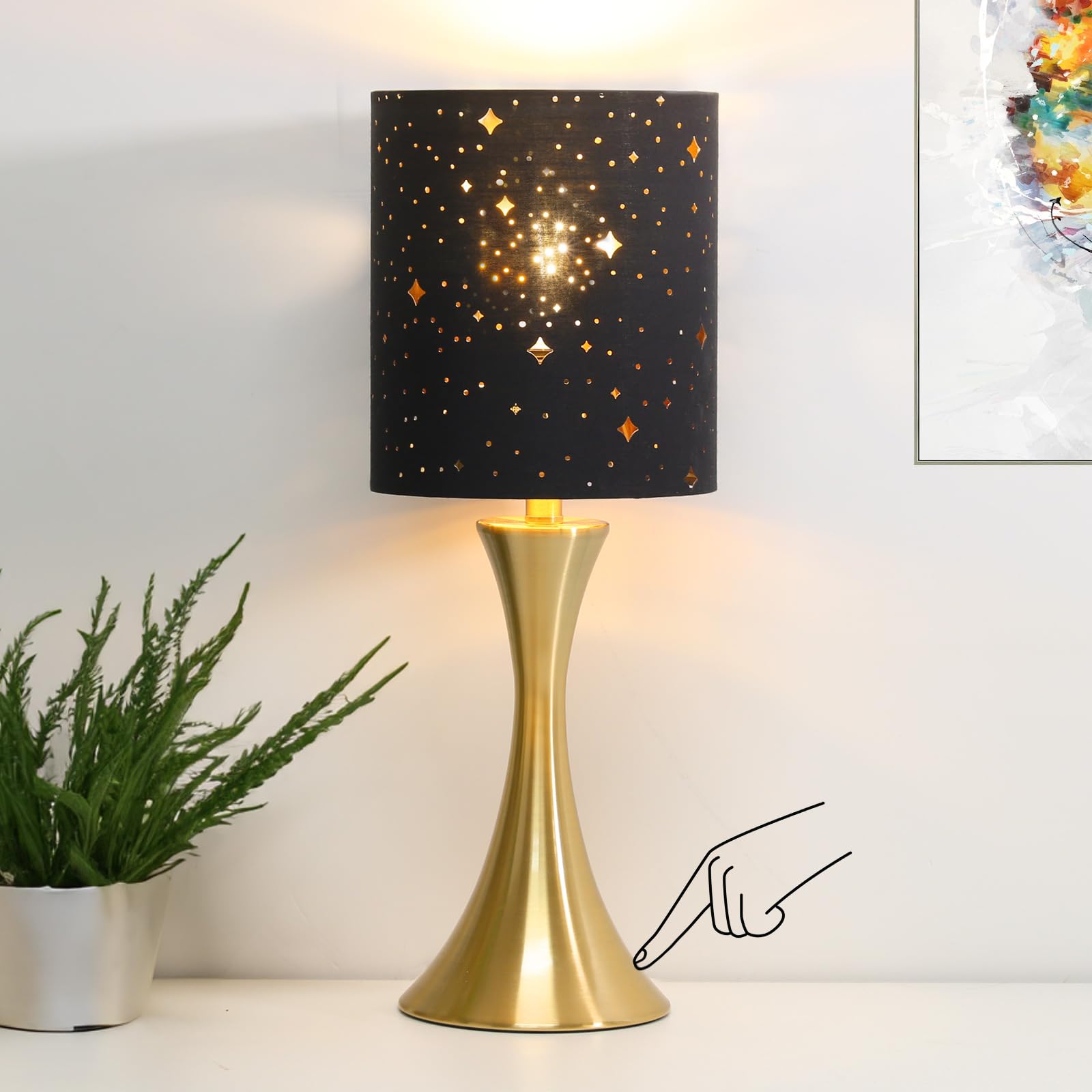 Bedside Touch Lamp, 3 Way Dimmable Touch Control Table Lamp, Wood Grain Farmhouse Table Lamp, Modern Nightstand Lamp with White Shade for Bedroom, Dorm, Office, 3000K LED Bulb Included