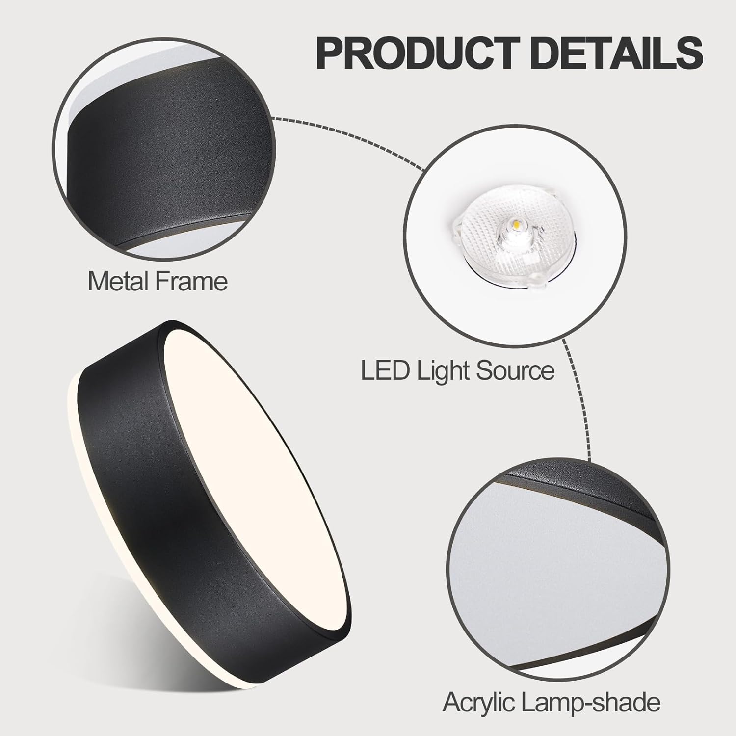 Black LED Ceiling Light, Modern Flush Mount Ceiling Light Fixture, Not Dimmable Minimalist Round Metal Lighting Fixture Ceiling Lamp for Hallway, Entryway, Bedroom, Balcony, 11.81 Inch