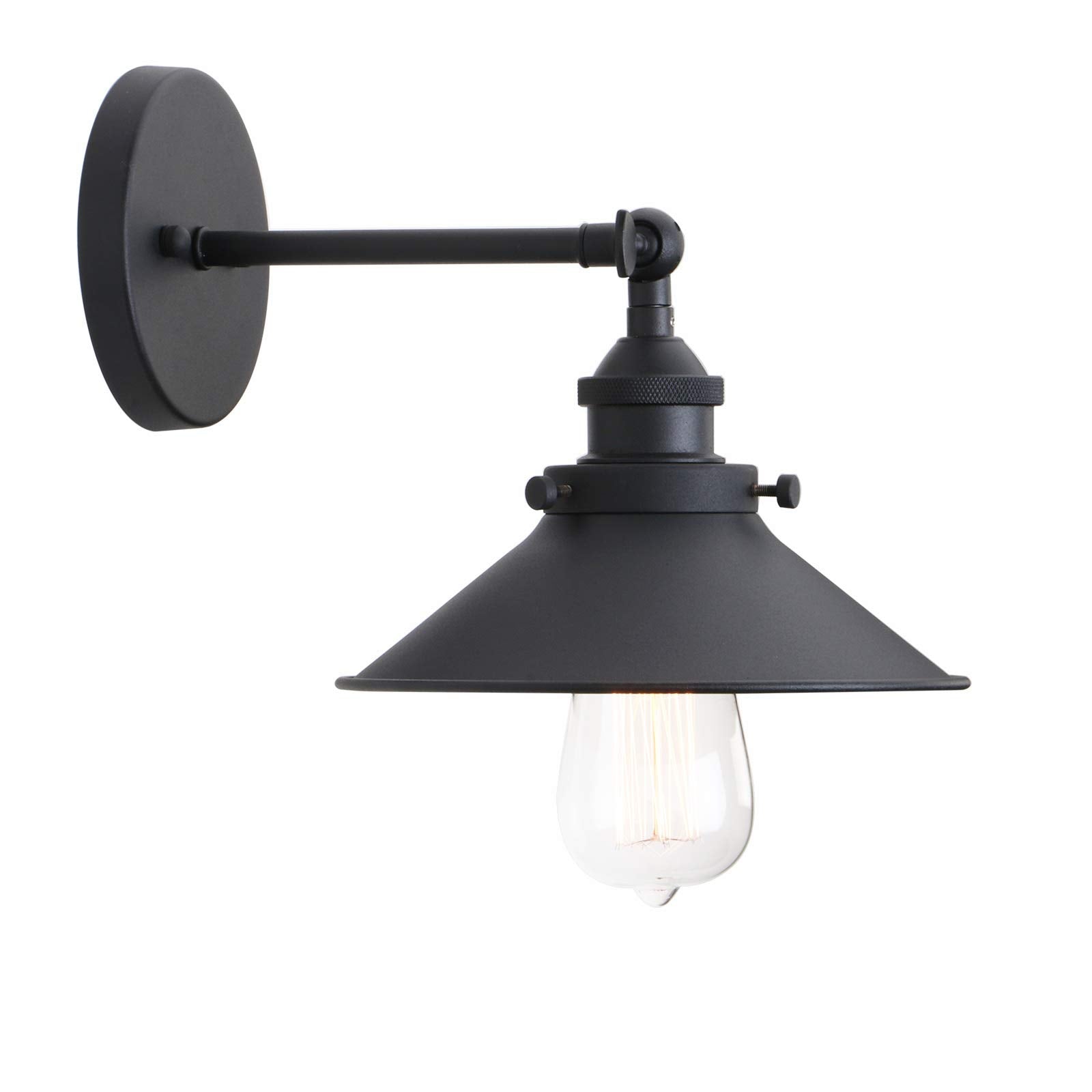 PERMO Vintage Industrial Metal Wall Sconce Lighting 180 Degree Adjustable Wall Lamp (Antique Black)