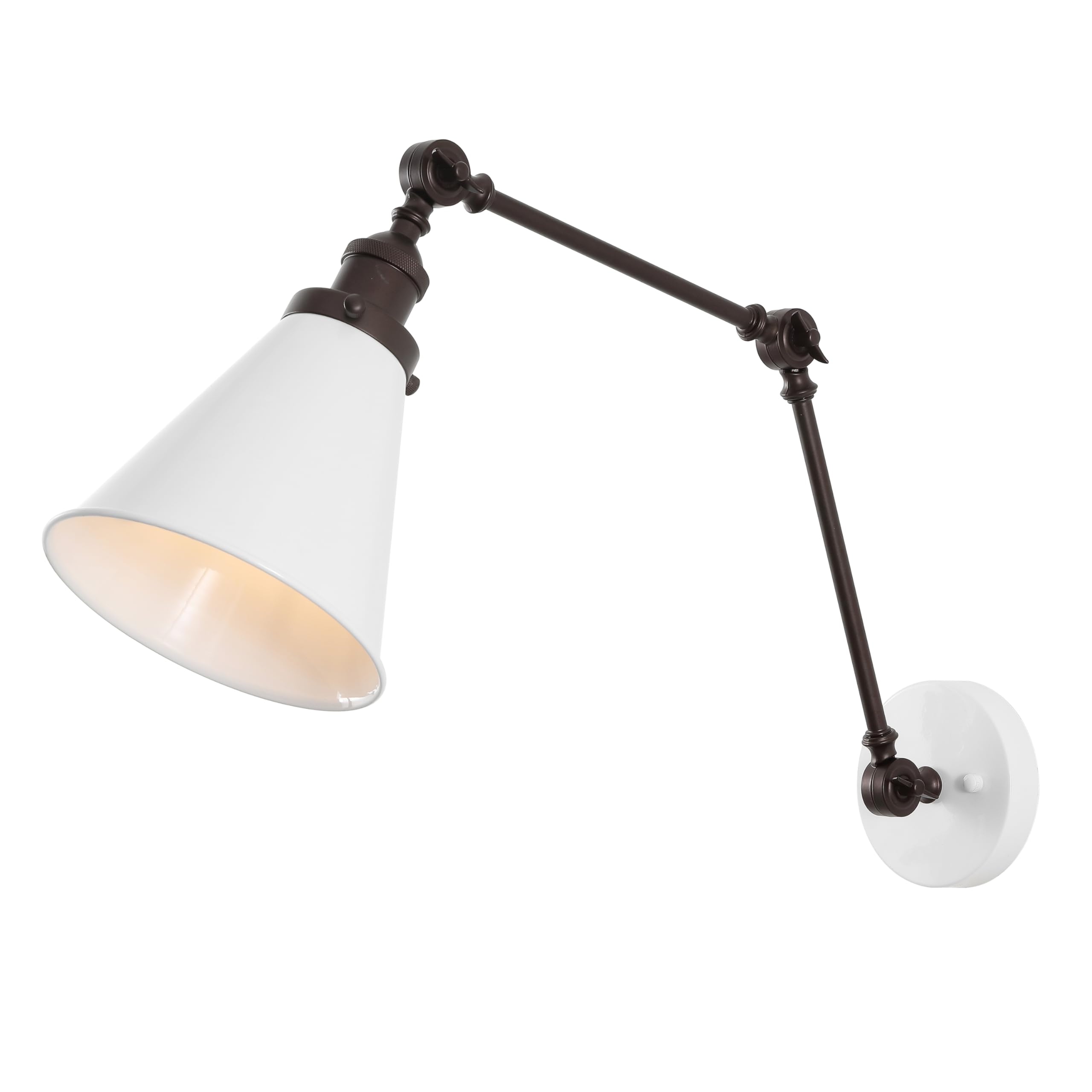 JONATHAN Y 7" Black/Brass Gold Classic Industrial Metal Adjustable Arm LED Wall Sconce for Bedside Reading, Farmhouse Swing Arm Wall Lamp with Metal Shade, Hardwired (JYL7462A-SET2)