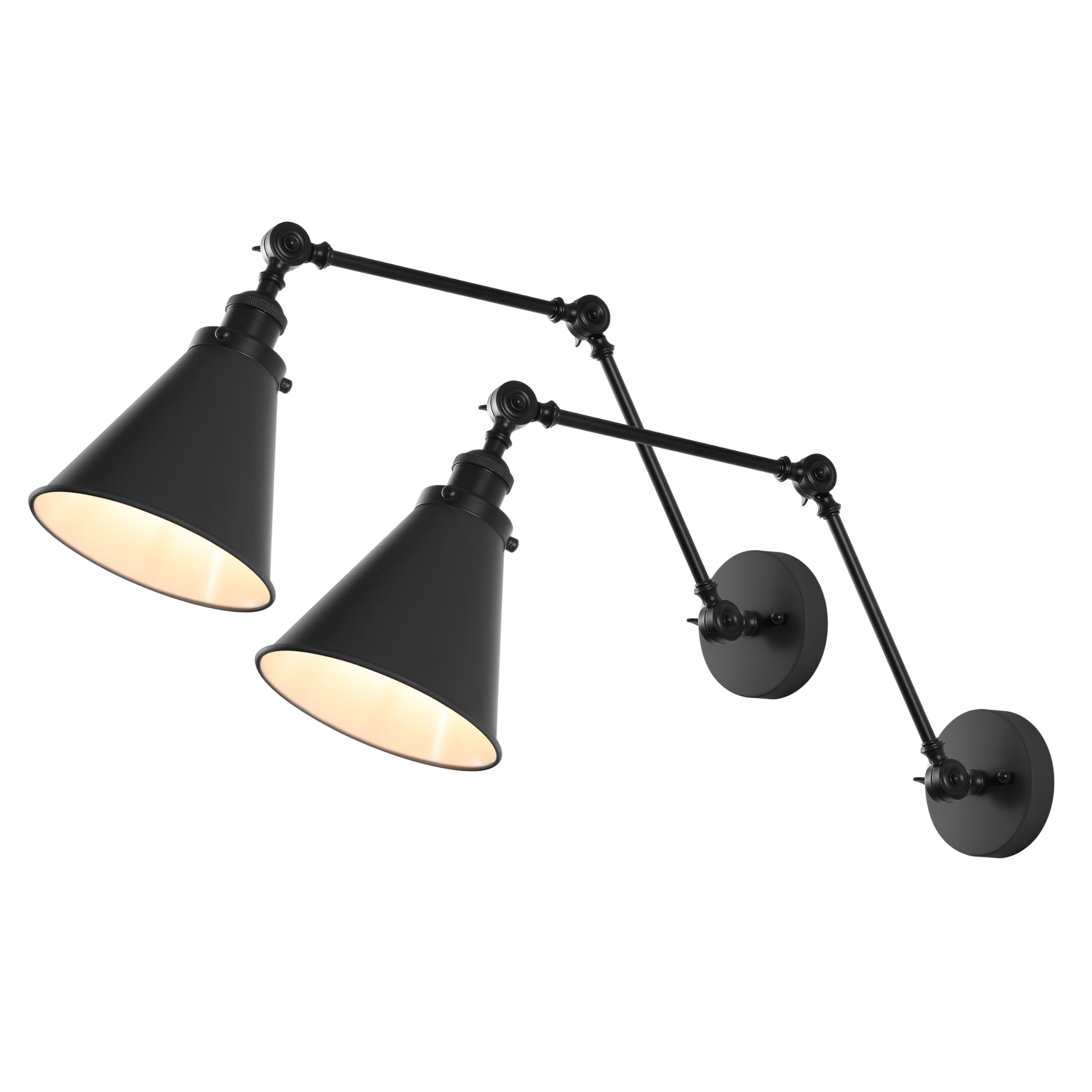 JONATHAN Y 7" Black/Brass Gold Classic Industrial Metal Adjustable Arm LED Wall Sconce for Bedside Reading, Farmhouse Swing Arm Wall Lamp with Metal Shade, Hardwired (JYL7462A-SET2)