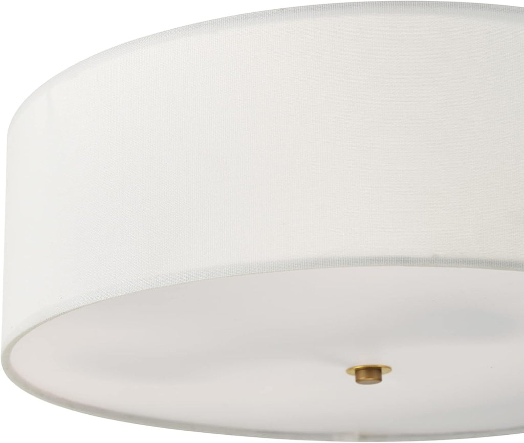 Globe Electric 2-Light Flush Mount Ceiling Light, Matte Brass Finish, White Linen Shade, E26 Base, Dimmable, Minimalist Home Lighting, 60998