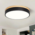 Modern Wood Black Flush Mount Ceiling Light, 11.81" Round LED Low Profile Close to Ceiling Fixture for Kitchen Bedroom Bathroom Laundry Hallway Entryway Closet Living Room