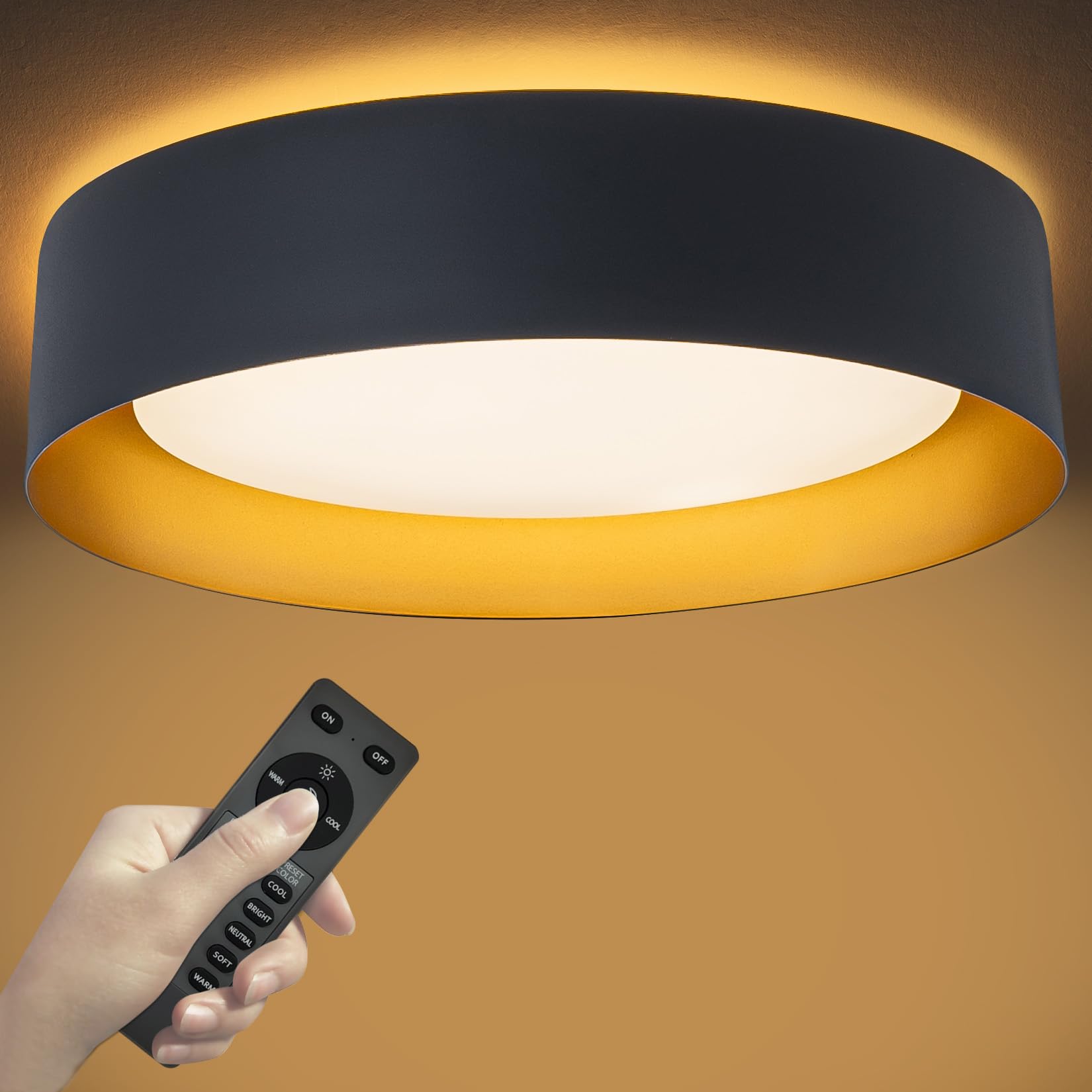 Bargeni Flush Mount Ceiling Light,12.5 inch LED Ceiling Light Fixture,Matte Black with Gold Inside,3000K/Warm White/18W(100w Equiv.),Dimmable Outdoor Lighting Fixtures Ceiling for Bedroom and Hallway
