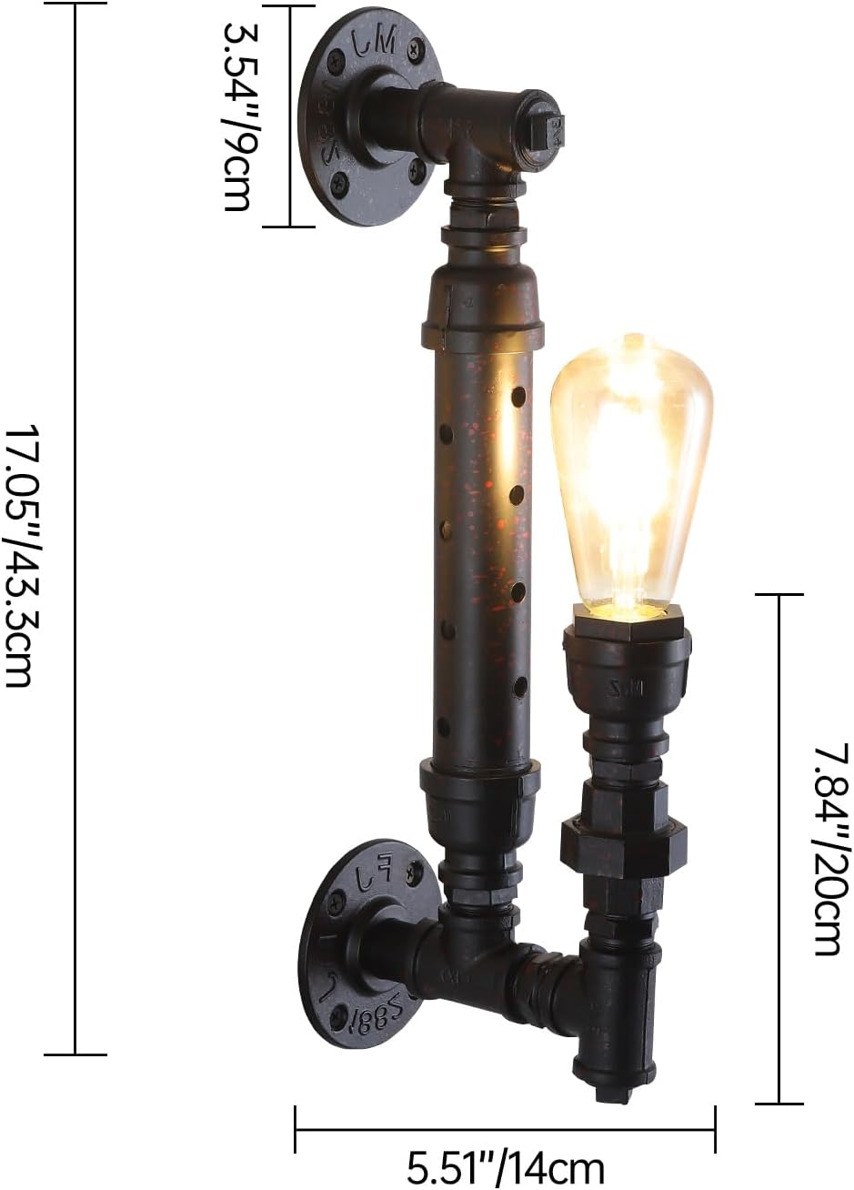 Farmhouse Antique Wall Sconce Set of 2 Rustic Vintage Steampunk Water Pipe Sconce Lights E26 Industrial Wall Mount Lamp Gothic Lighting Fixture Rustic Wall Lighting for Living Room Hallway Bar