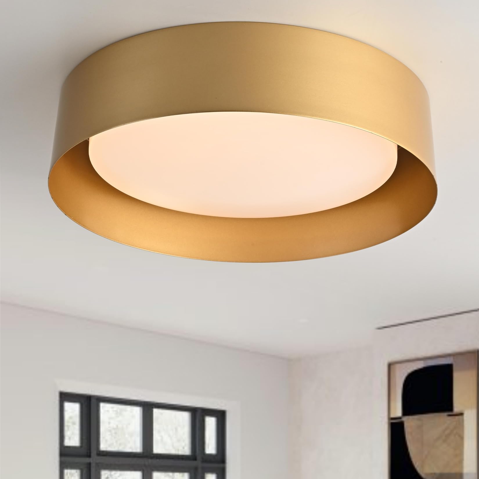 Bargeni Flush Mount Ceiling Light,12.5 inch LED Ceiling Light Fixture,Matte Black with Gold Inside,3000K/Warm White/18W(100w Equiv.),Dimmable Outdoor Lighting Fixtures Ceiling for Bedroom and Hallway