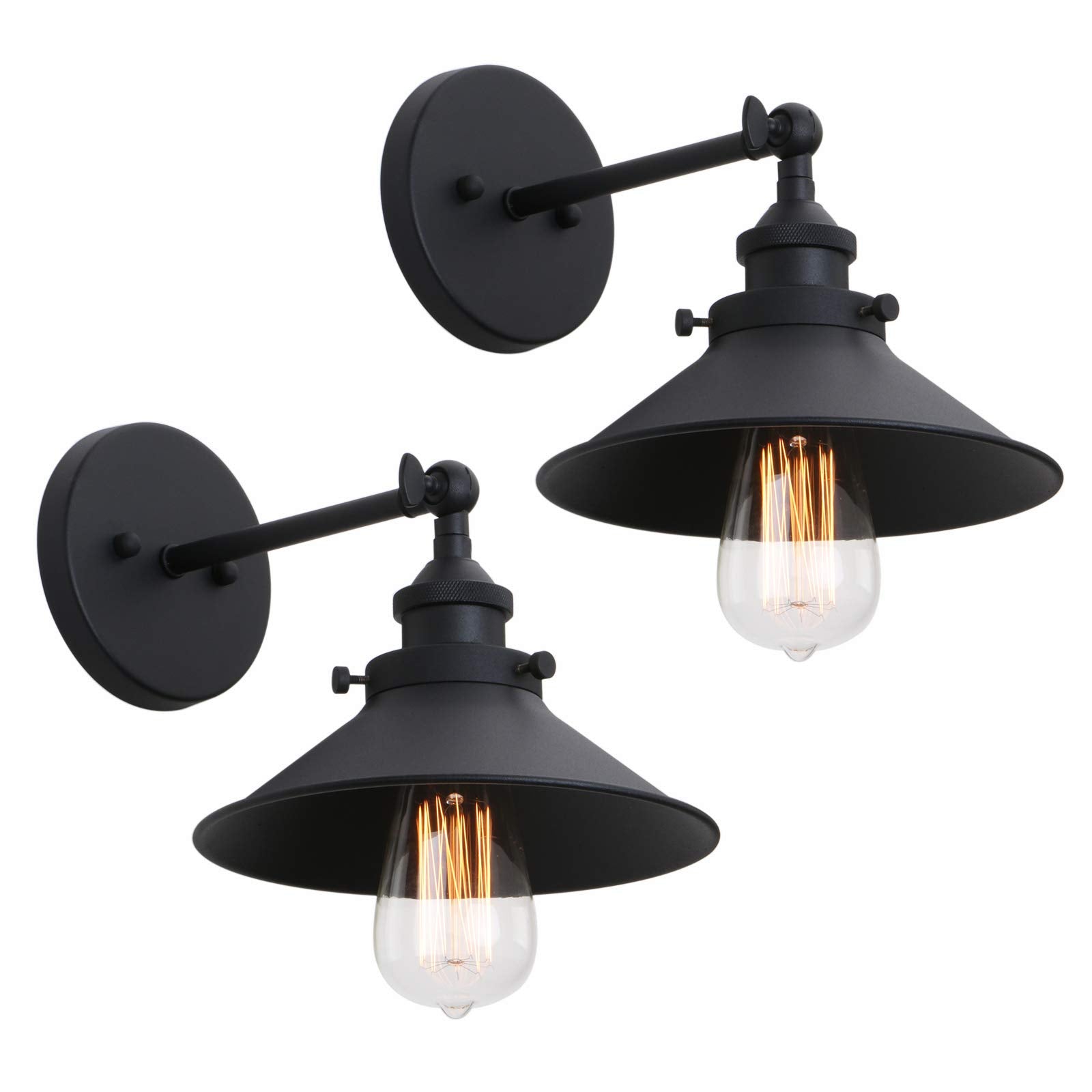 Phansthy Industrial Wall Sconce Light 8.1 Inches Metal Lampshade Vintage Style 1-Light Wall Light 180 Degree Adjustable Lighting Direction (Black)