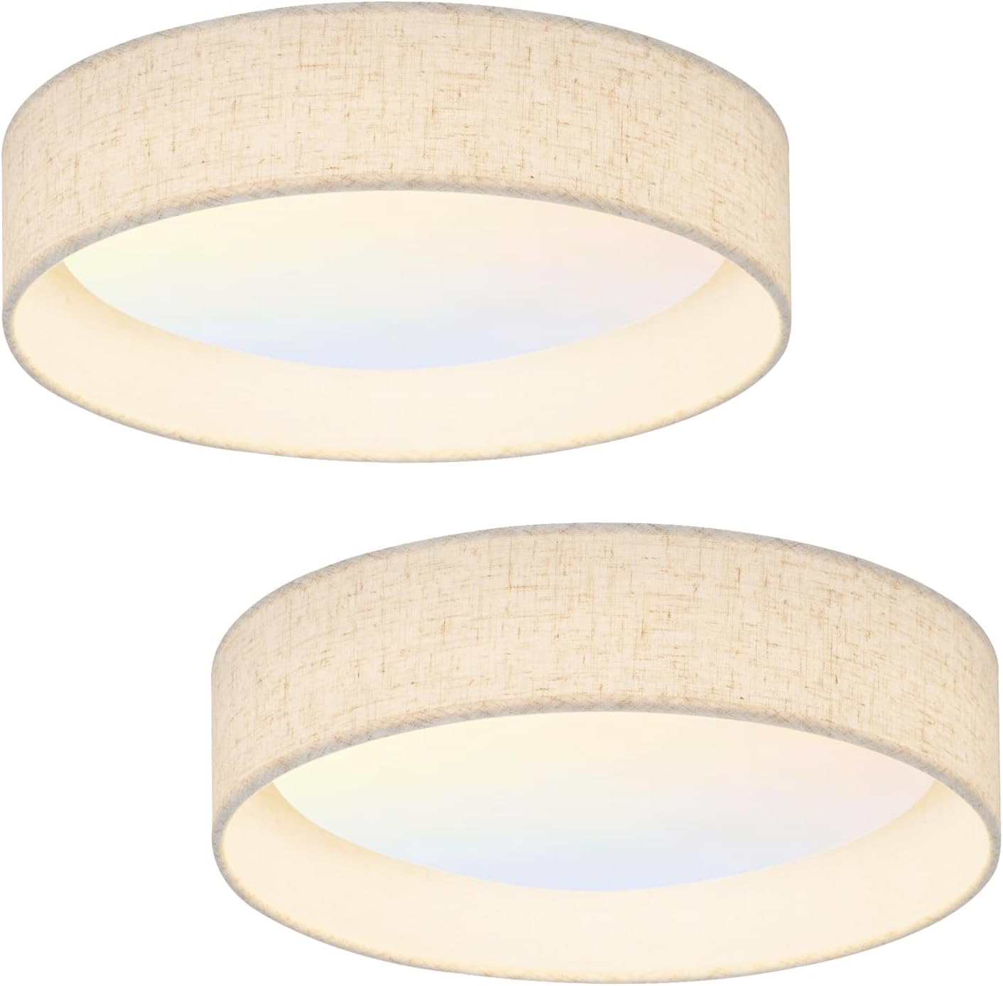 Modern Linen LED 13 Inch Ceiling Light Fixture with 24W 5CCT, Set of 2, Flush Mount Low Profile Room Lamp, Dimmable Minimalist Lighting for Bedroom, Kitchen, Hallway, Closet, Entryway, 2 Pack