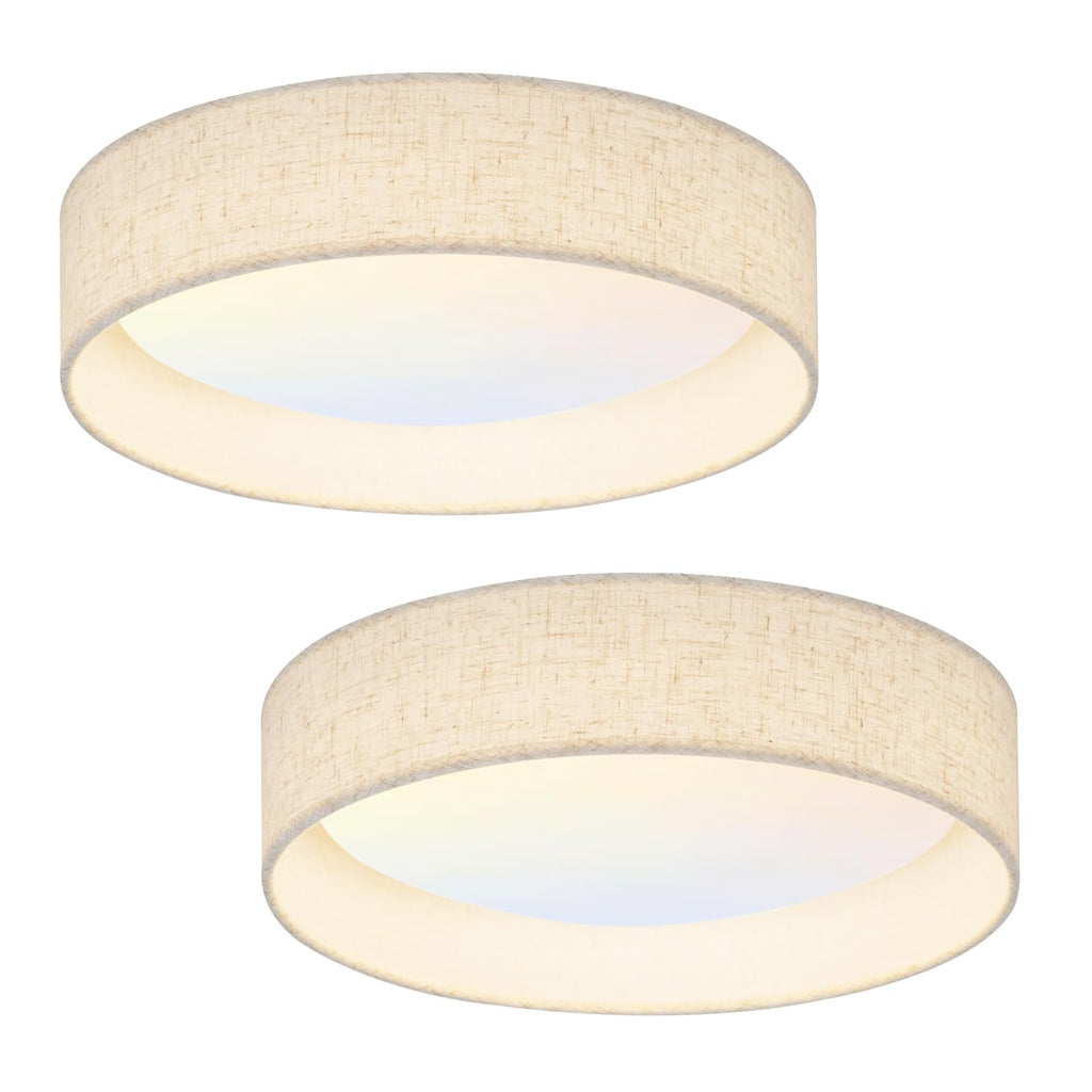 Modern Linen LED 13 Inch Ceiling Light Fixture with 24W 5CCT, Set of 2, Flush Mount Low Profile Room Lamp, Dimmable Minimalist Lighting for Bedroom, Kitchen, Hallway, Closet, Entryway, 2 Pack