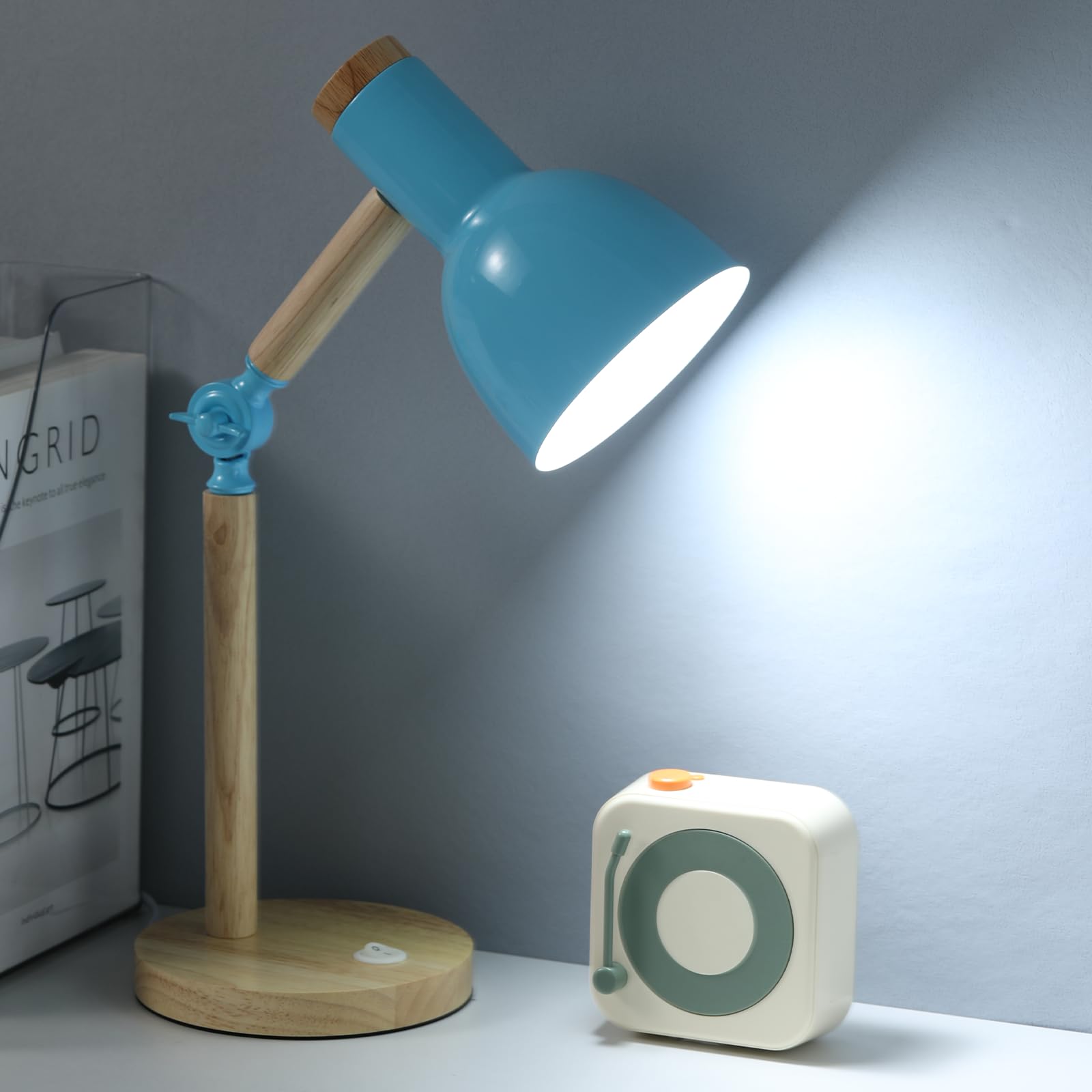 Table Lamp,Wooden Adjustable Tri-Color Desk & Bedside Lamp for Office, Living Room, Bedroom & Kids Room (Green)