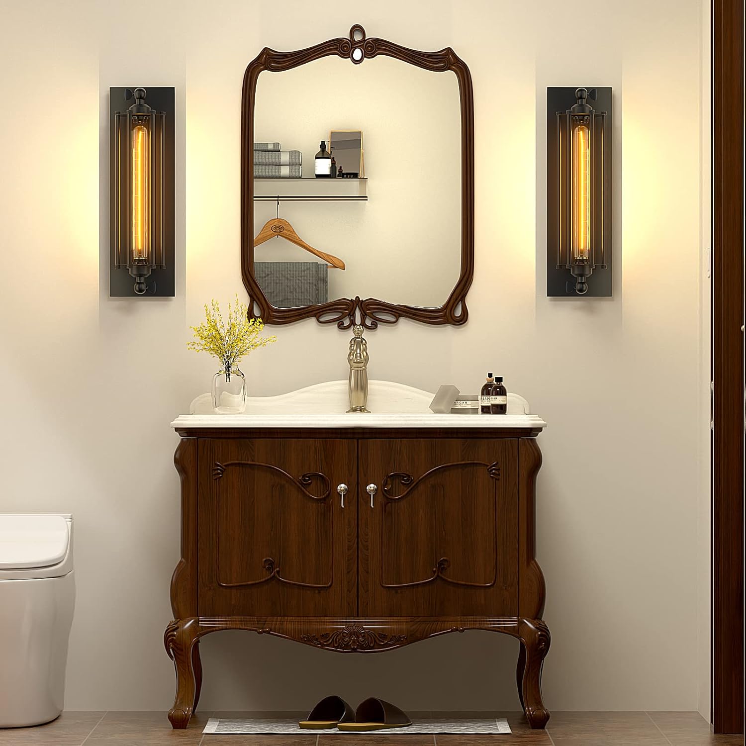 Licperron Sconces Wall Lighting, Industrial Black Wall Sconces Antique Wall Light Fixtures for Bedside, Bar, Restaurant, Hallway, Indoor&Outdoor Decor, E26 & E27 Bar Lights, UL Approval, 2 Pack