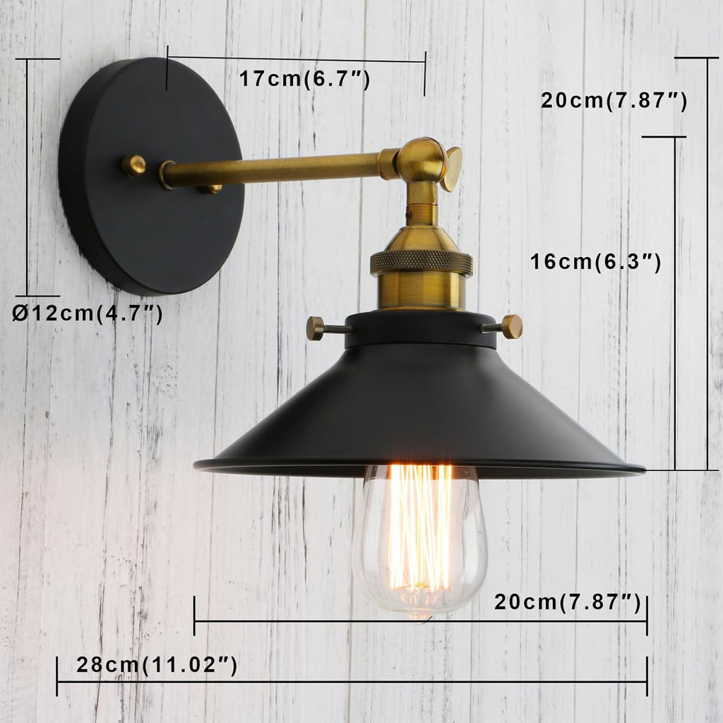 PERMO Vintage Industrial Metal Wall Sconce Lighting 180 Degree Adjustable Wall Lamp (Antique Black)
