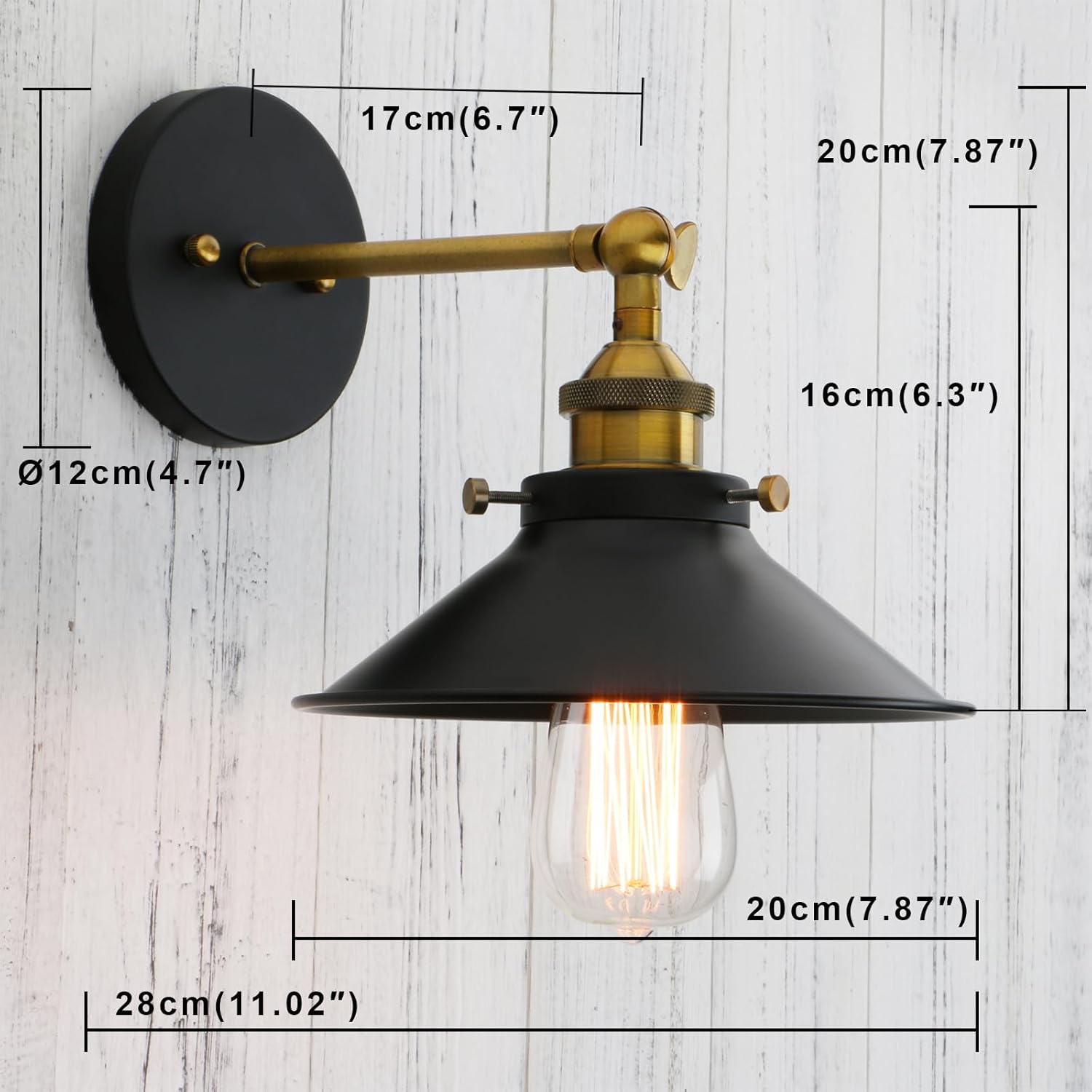PERMO Vintage Industrial Metal Wall Sconce Lighting 180 Degree Adjustable Wall Lamp (Antique Black)