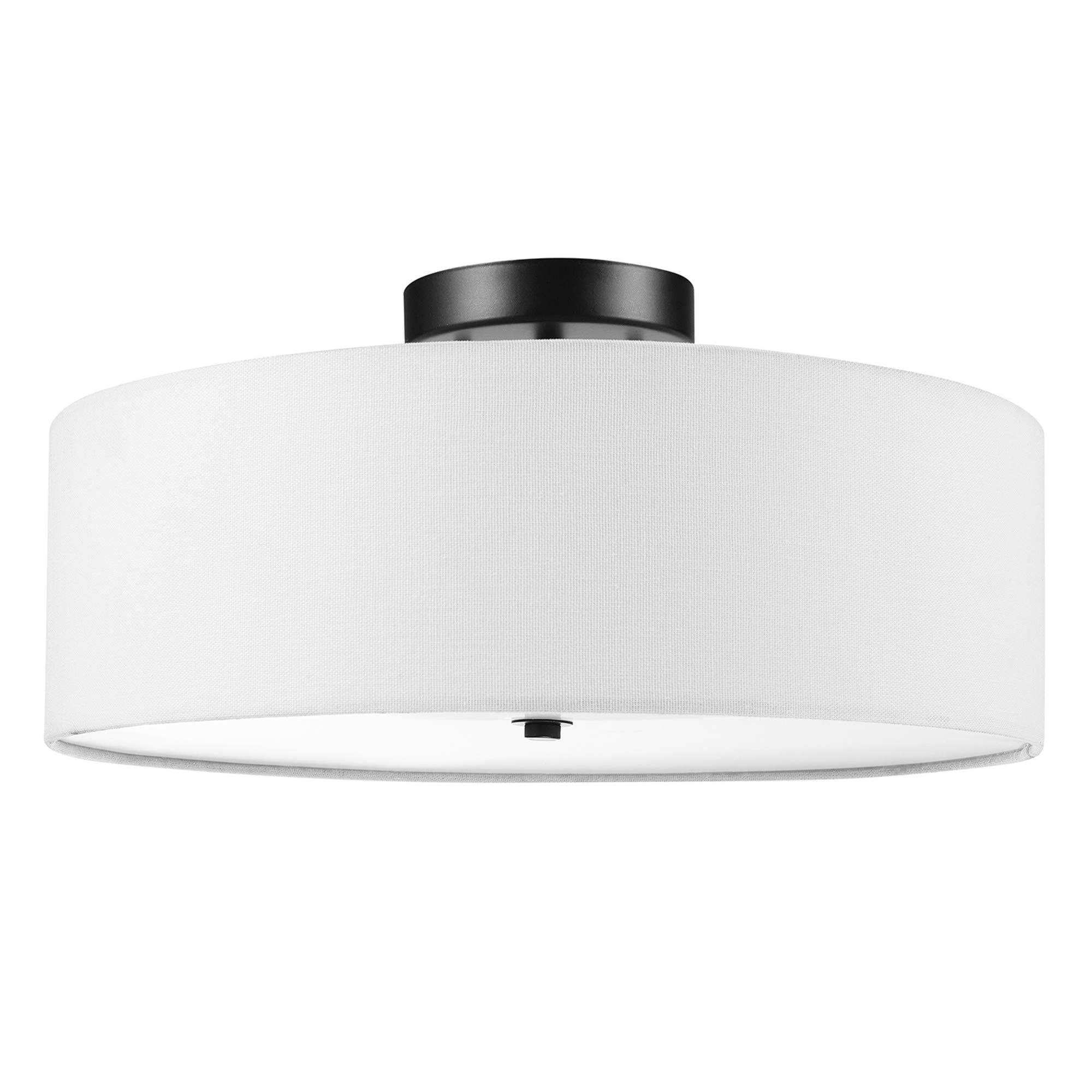 Globe Electric 2-Light Flush Mount Ceiling Light, Matte Brass Finish, White Linen Shade, E26 Base, Dimmable, Minimalist Home Lighting, 60998