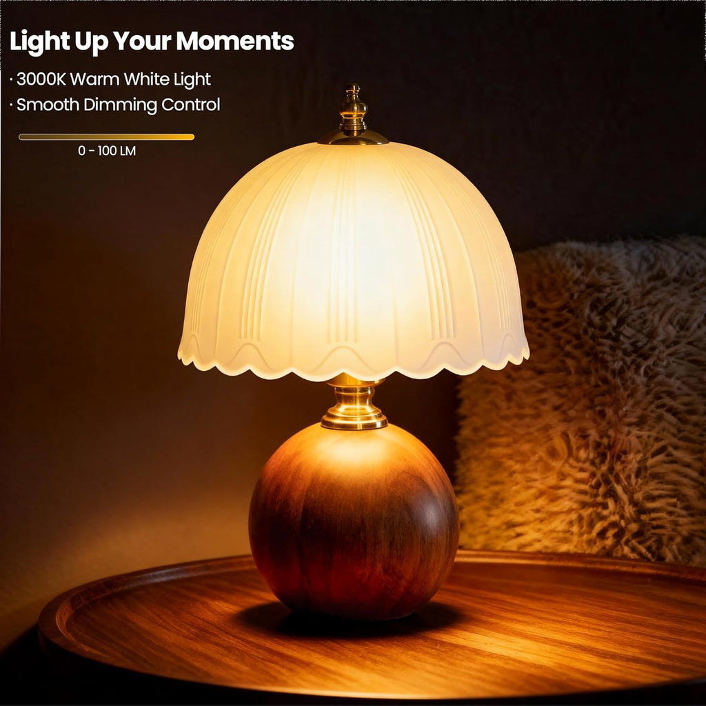 11.8“ Decorative Wooden Table Lamp with Frosted Glass Shade, Dimmable Bedside Nightstand Lamp with E26 Socket & 6ft Cord, Small Accent Lamp for Bedroom & Living Room (White)