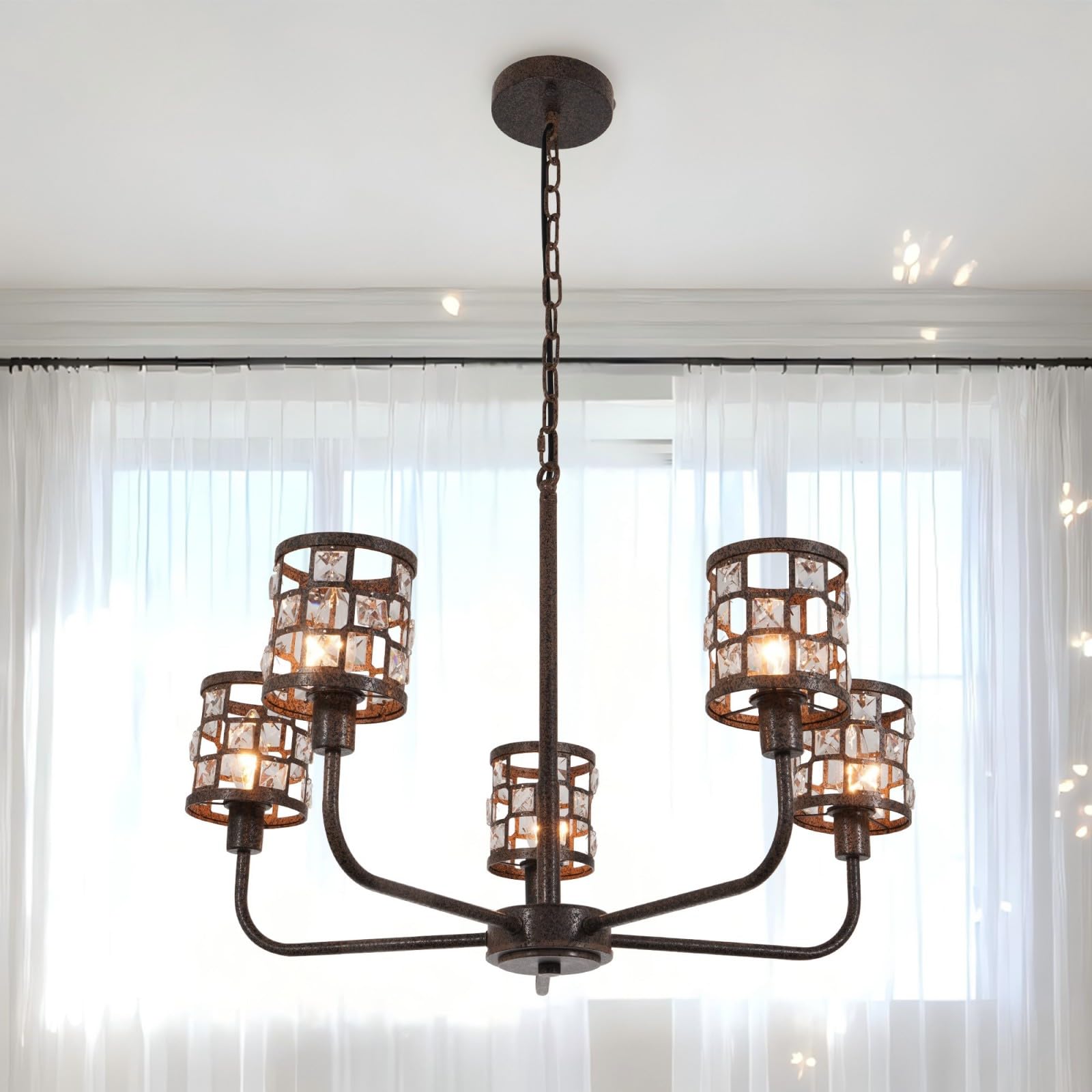 Fandian 6-Light Vintage Chandeliers in Matte Brass Finish with Glass Shades, Retro Flower Petal Chandelier Light for Dining Room, Hallway, Kitchen