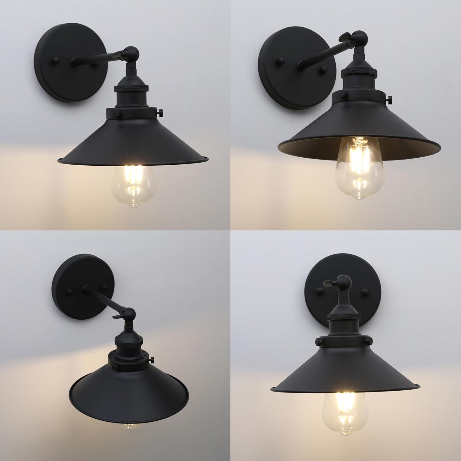 Phansthy Industrial Wall Sconce Light 8.1 Inches Metal Lampshade Vintage Style 1-Light Wall Light 180 Degree Adjustable Lighting Direction (Black)