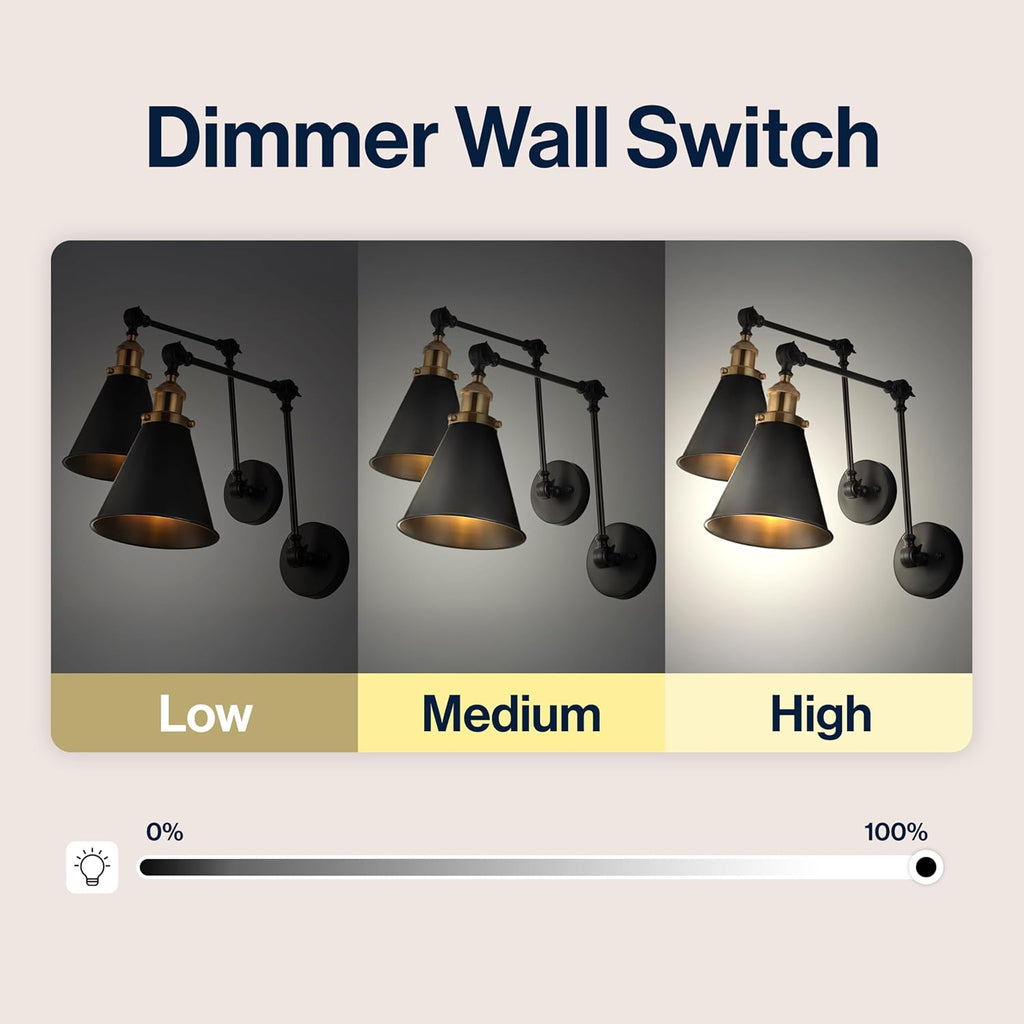 JONATHAN Y 7" Black/Brass Gold Classic Industrial Metal Adjustable Arm LED Wall Sconce for Bedside Reading, Farmhouse Swing Arm Wall Lamp with Metal Shade, Hardwired (JYL7462A-SET2)